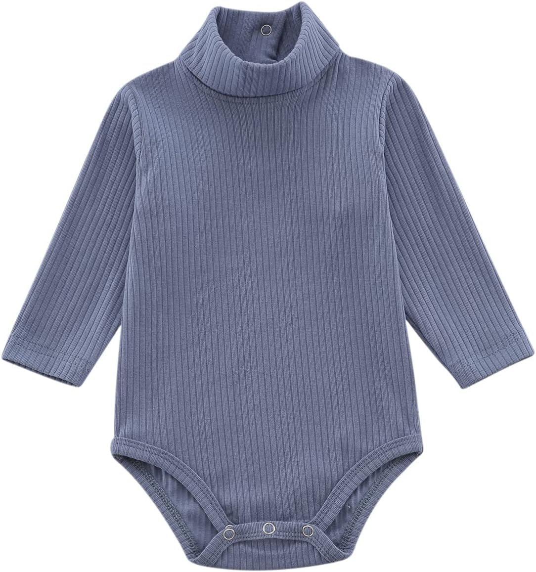 KISBINI Baby Turtleneck Bodysuit Long Sleeve Solid Ribbed Cotton Outfits for Baby Boys Girls 3-18 Months