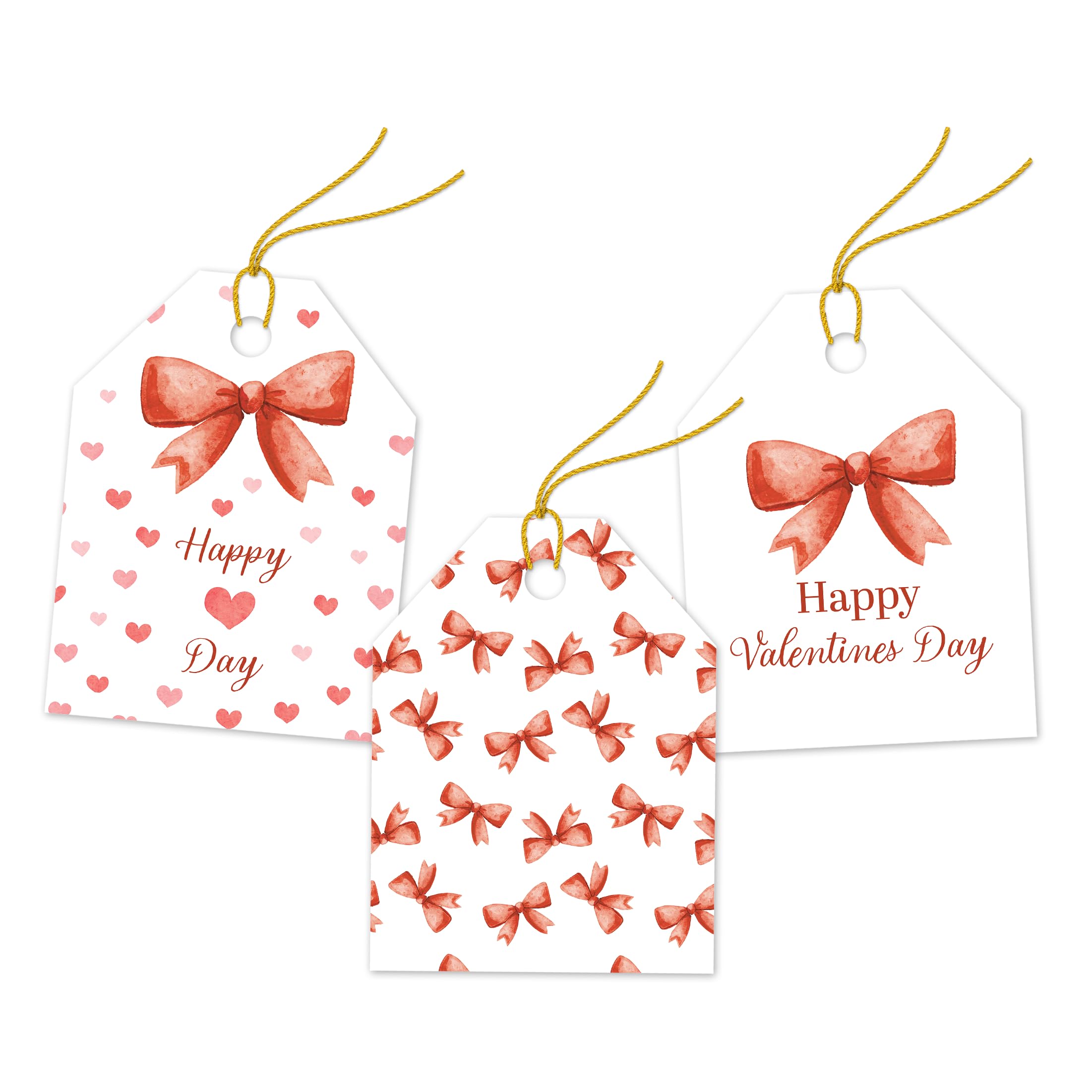 Pro Supply Global 24 Count of 2.5 Inch x 3 Inch Pre Strung Bows Valentine's Day Gift Tag Assorted Printed Designs on Large Cardstock Gift Hang Tags - Ideal to Use on Bags — image 1