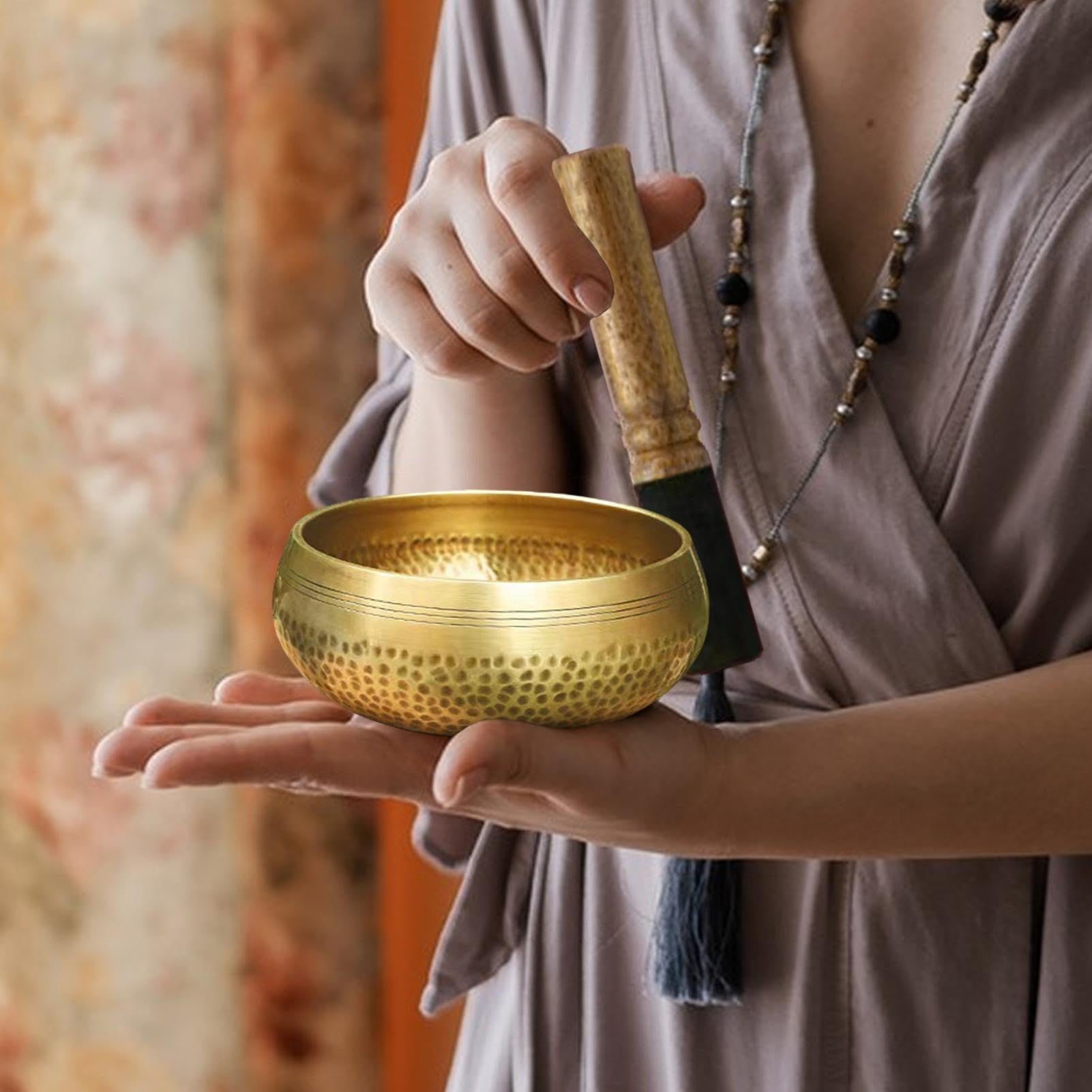 Set di campane tibetane – Campana tibetana per meditazione, ciotola tibetana fatta a mano, per meditazione, decorazione zen, martelletto, meditazione, yoga, chakra