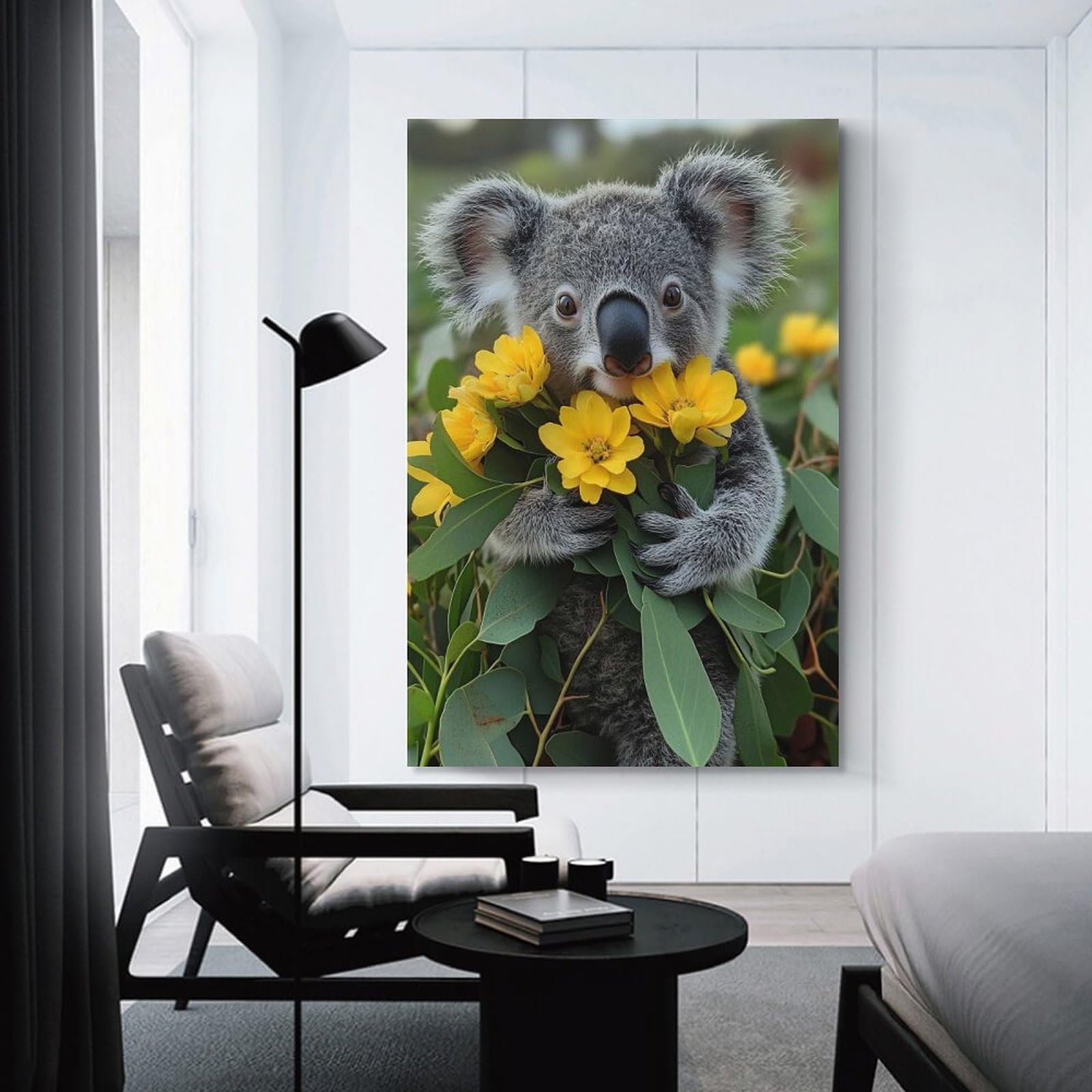 Junmoney Koala with Yellow Flowers Canvas Wall Decor, 20x30inch(50x75cm), for Office, Study Or Home Workspace, Wall Art That Adds Style to Work Areas