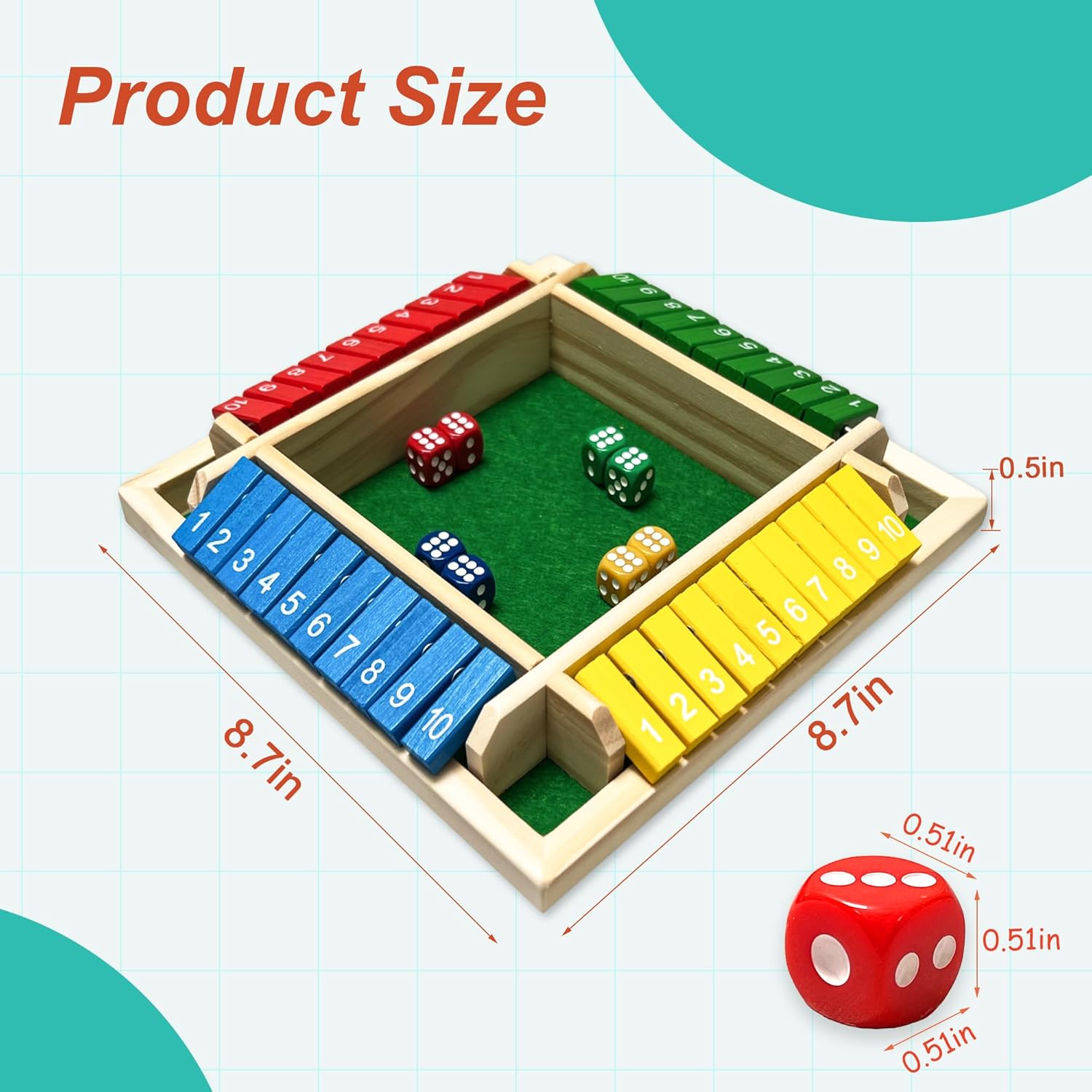 Shut The Box Wooden Dice Game for 4 Players - Perfect for Parties & Gatherings, Enhances Math & Strategic Thinking Skills for Endless Fun!