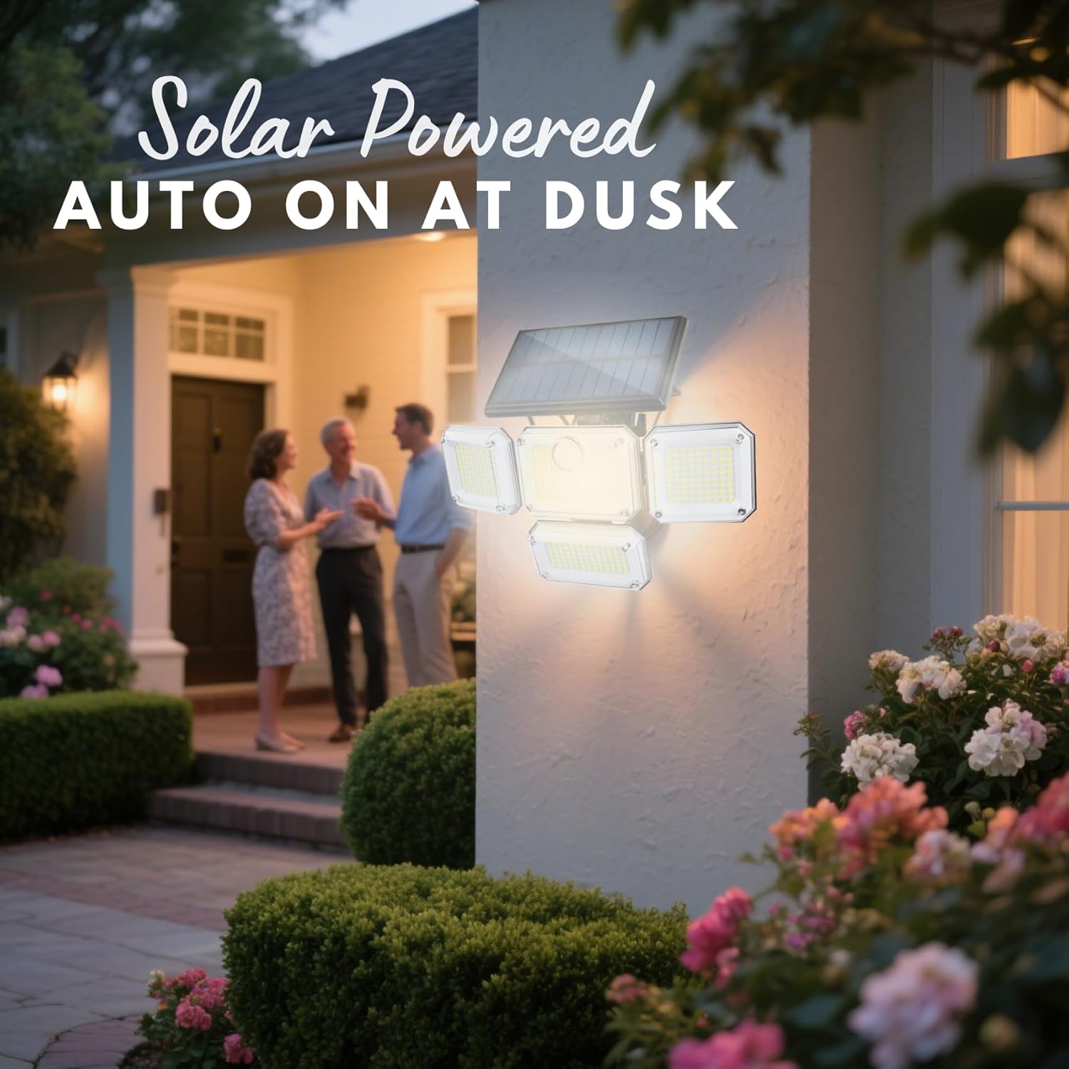 Solar Outdoor Lights with Motion Sensor,Solar Powered 4 Heads Security Lights,333 LED Flood Light 270° Wide Angle Flood Wall Lights with 3 Modes for Garden Patio Yard,IP65 Waterproof (1)