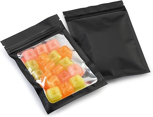 Mylar Bags with Zipper Seal 4 x 6"  100 Bags  Black  Resealable Heat Seal Bags for Candy and Food Packaging, Medications and Vitamins  For Liquid
