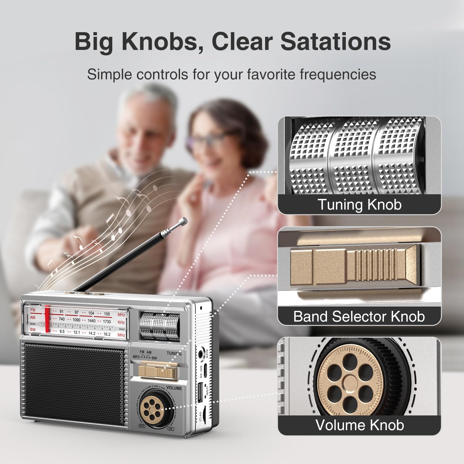 Radio Portatile AM/FM/SW Radio Ricaricabile Solare/USB-C, Piccolo Radio Transistor con Altoparlante Bluetooth, Lettore TF/USB/AUX Per Famiglia, Outdoor e Giardino