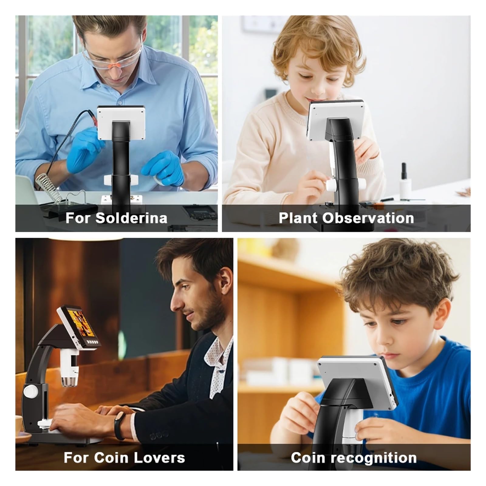 1000X 4.3" LCD Digital Microscope 1080P Coin Microscopio 8 LED Lights USB Magnifier Soldering Repair Video Microscope for Coin(Black)