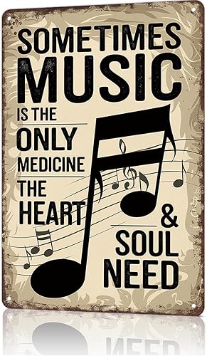 TIUUOK Vintage Metal Signs Retro Musical Note Metal Wall Art-Funny Poster Wall Art for Home Living Room Garage Bar Decor 8X12inch