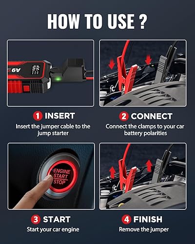 Miniatura 7 de Arrancador de batería VACASSO A9 de 4000 A, portátil (7L de gasolina4L diesel), paquete de arrancadores de batería de coche de 12 V, arranque con