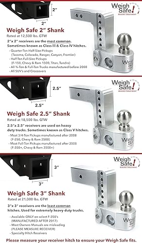 Miniatura 9 de Weigh Safe Soporte de bola de enganche ajustable para remolque, enganche de caída de 10 pulgadas para receptor de 3 pulgadas con 2 piezas de bloqueo