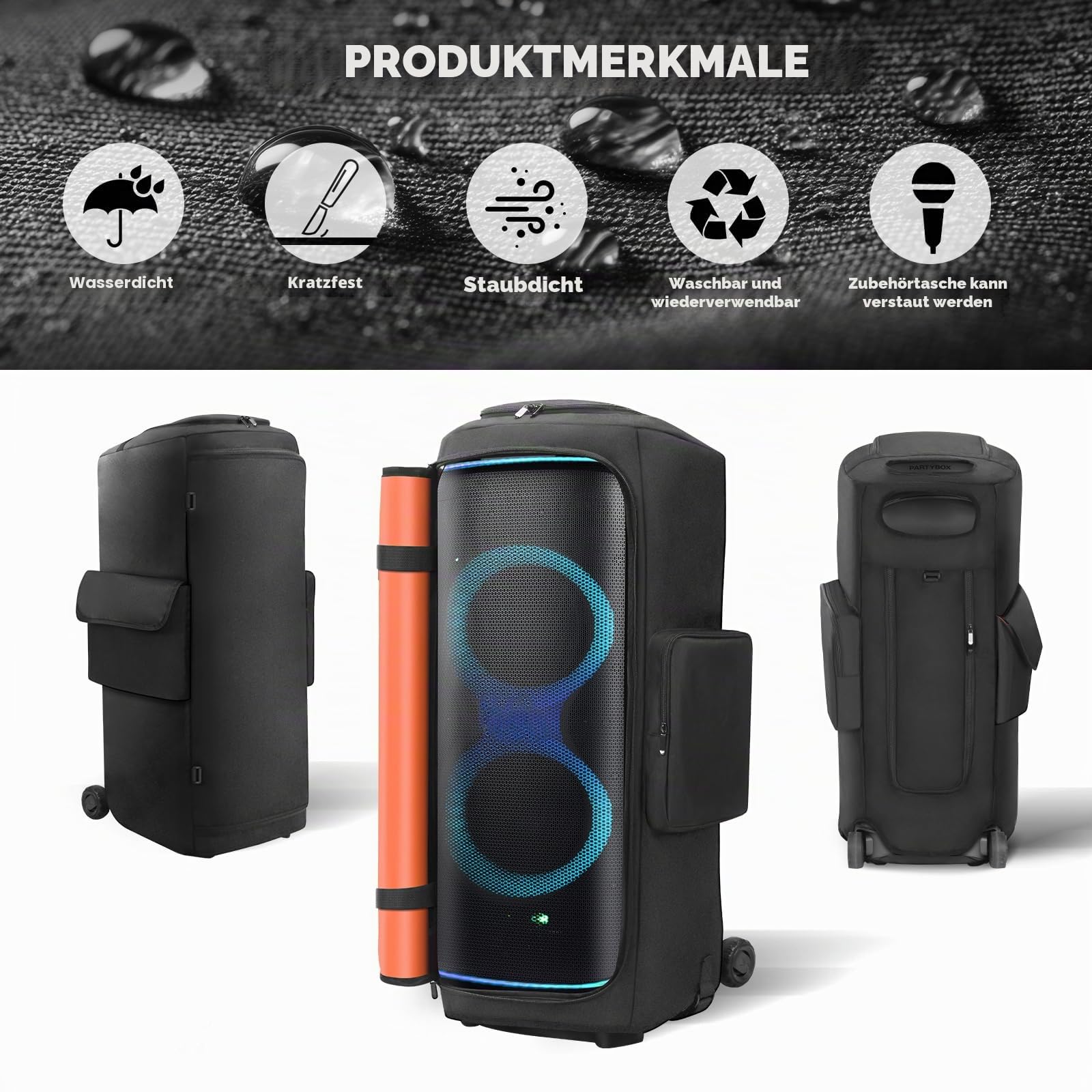 Lautsprechertasche kompatibel mit JBL PartyBox 720 tragbarem Lautsprecher, Outdoor-Party-Reise-Staubschutz-Schutzhülle Aufbewahrungstasche mit Taschen für JBL PartyBox 720 und Zubehör