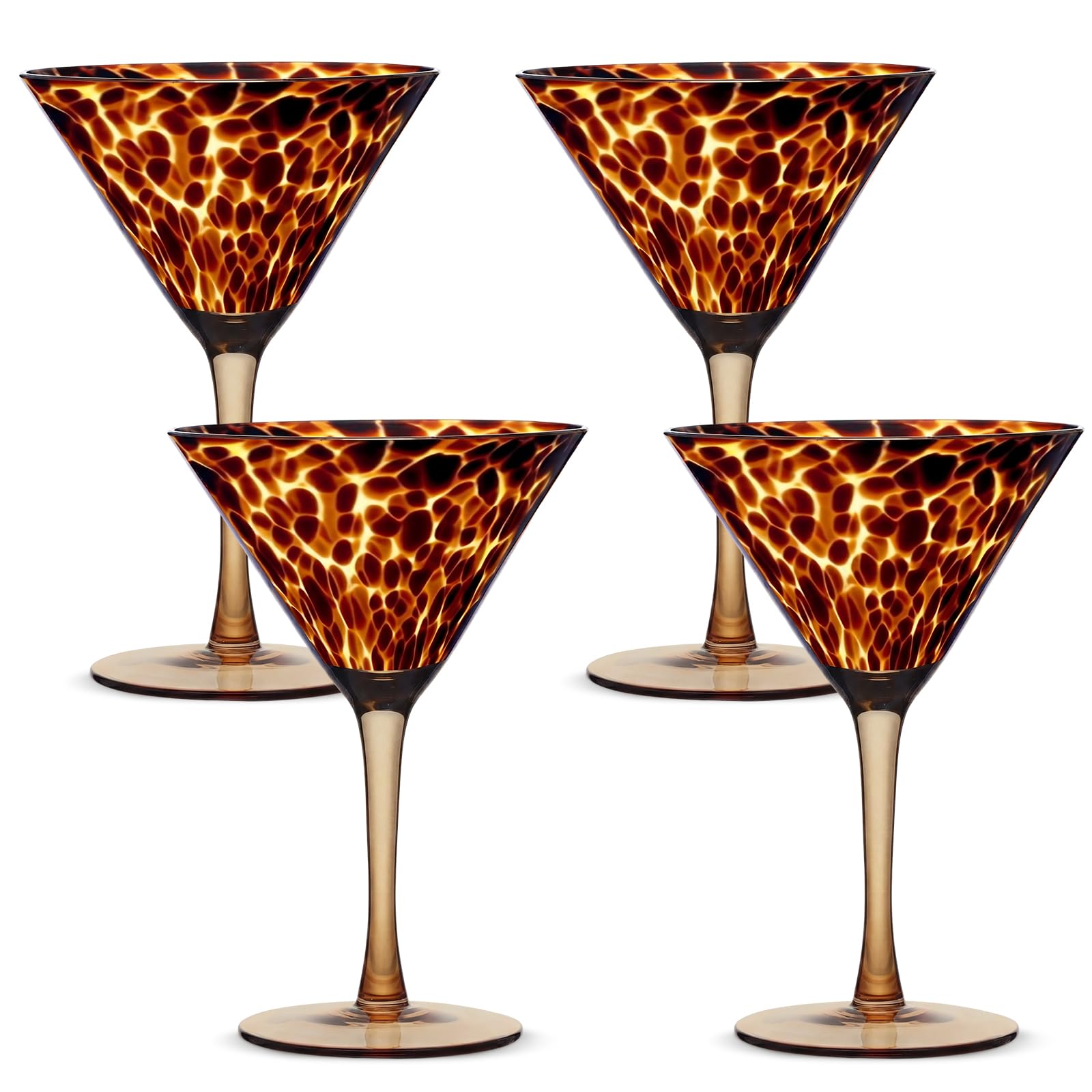 Photo 1 of Honeydak Set of 4 Tortoise Leopard Print Martini 7oz Brown Rocks Glasses Stylish Stemless Cocktail Cups Tortoise Glassware Tumbler Ideal for Gin, Tequila, Vodka, Soft Drinks