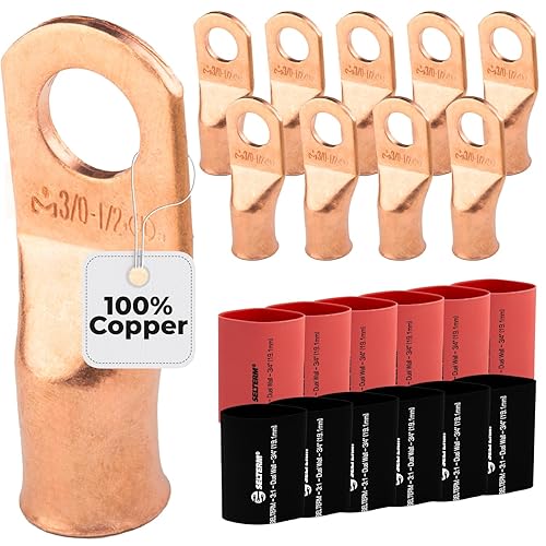 Miniatura 69 de SELTERM - 2 terminales de anillo resistentes para cable de batería, calibre 4 AWG, pernos de 3/8 pulgadas, terminales de calibre 4, ojales de cobre