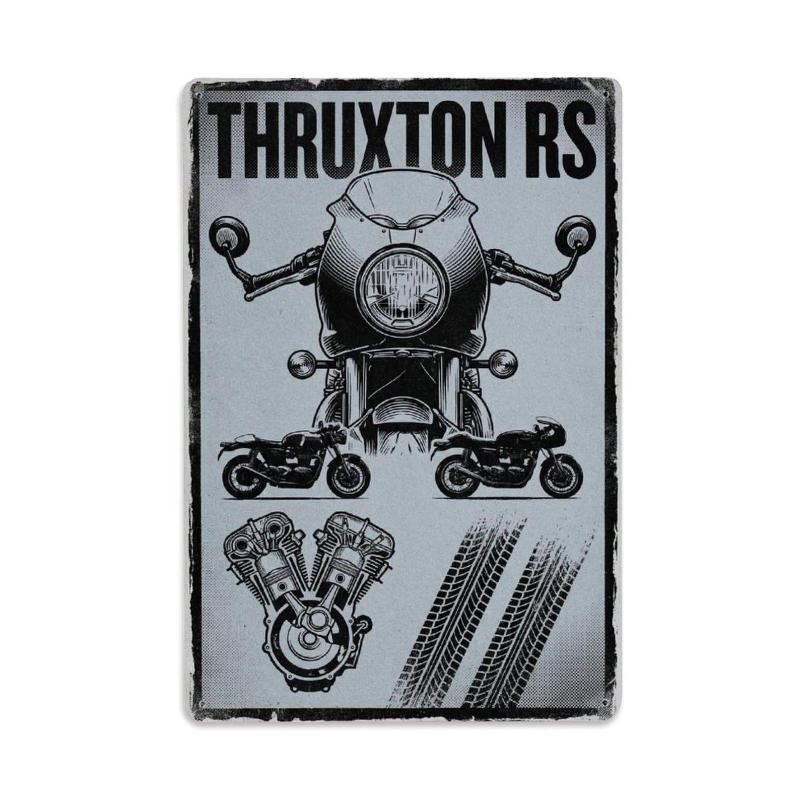 Thruxton RS Roadster Motorcycle Racing Culture Vintage Heritage Metal Tin Sign Plaque Wall Decor for Cafe, Man Cave, Club Bar, Office, Home Garden Round Metal Poster 8x12Inch