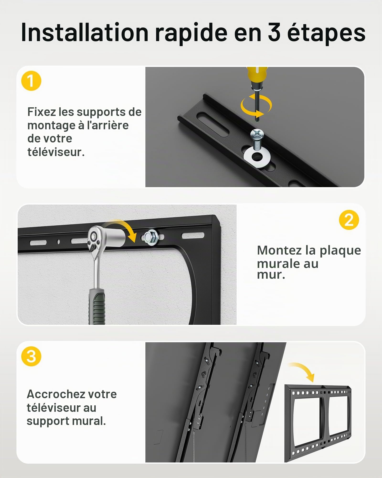 monTEK Support Mural TV 37-140 Pouces, Robuste jusqu'à 136 kg