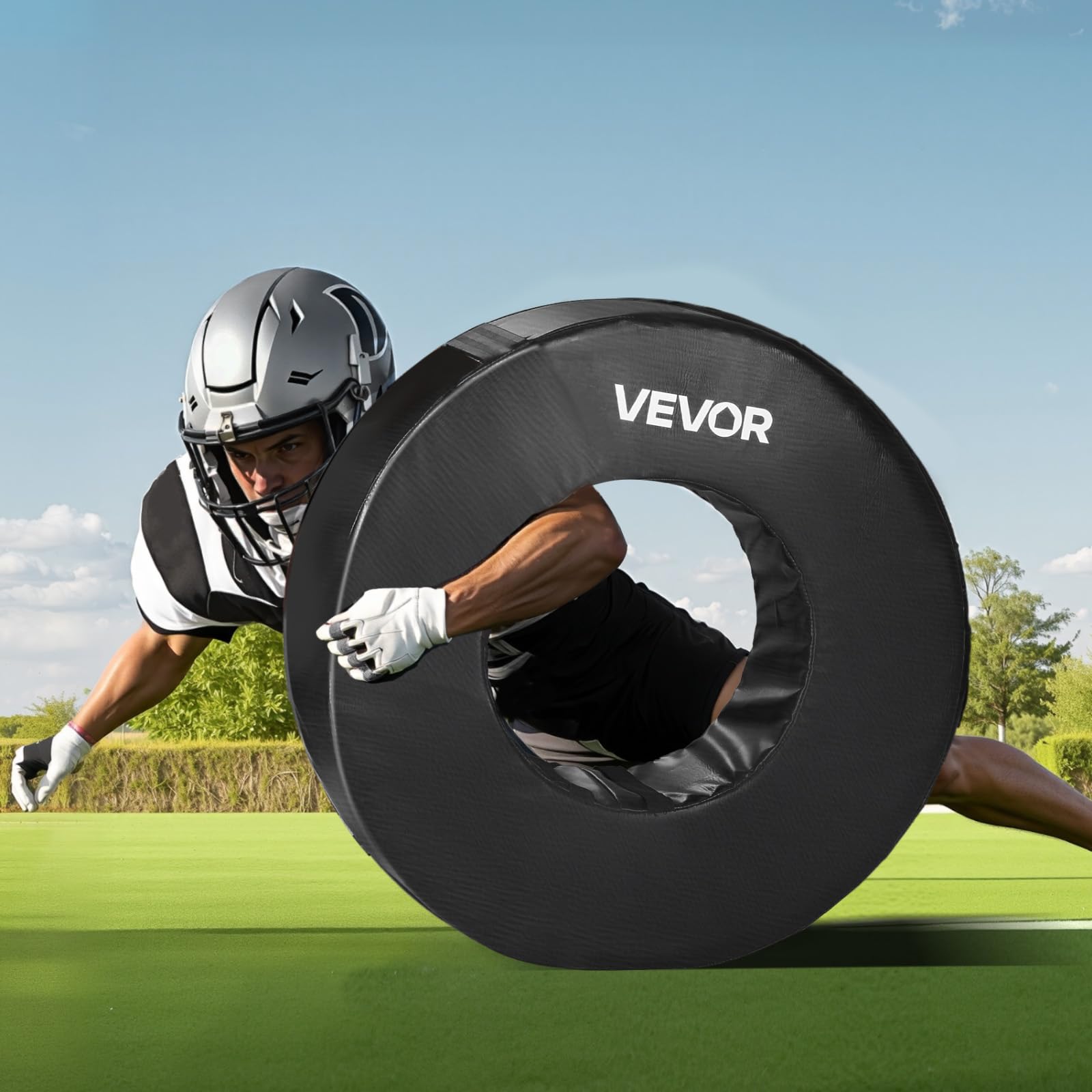VEVOR Roue de Plaquage de Rugby en PVC Imperméable et Éponge Haute Densité, Matériels d’Entraînement de Football Américain avec Sangles, Équipement pour Exercices Tacle Blocage Défense, Noir