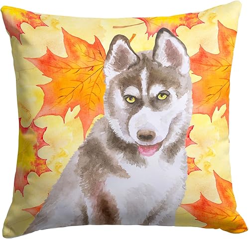 Caroline's Treasures BB9957PW1414 - Almohada decorativa de tela gris de husky siberiano, color amarillo, 100% lavable a máquina, almohada decorativa