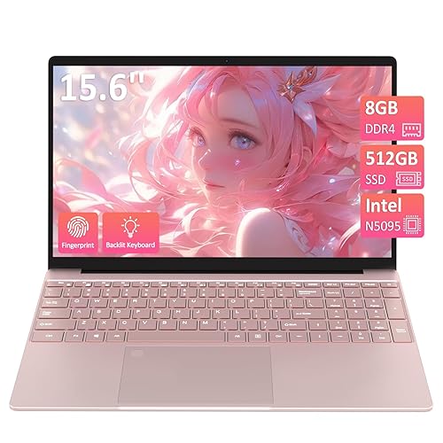 Trygood 15.6'' Laptop Computer,1080P FHD Display,8GB RAM,512GB SSD, N5095 CPU Business Laptop,Numeric Keypad,Backlit Keyboard,Fingerprint Unlock,SD Card Reader,Webcam, 5GWiFi, HDMI,Pink - Pink