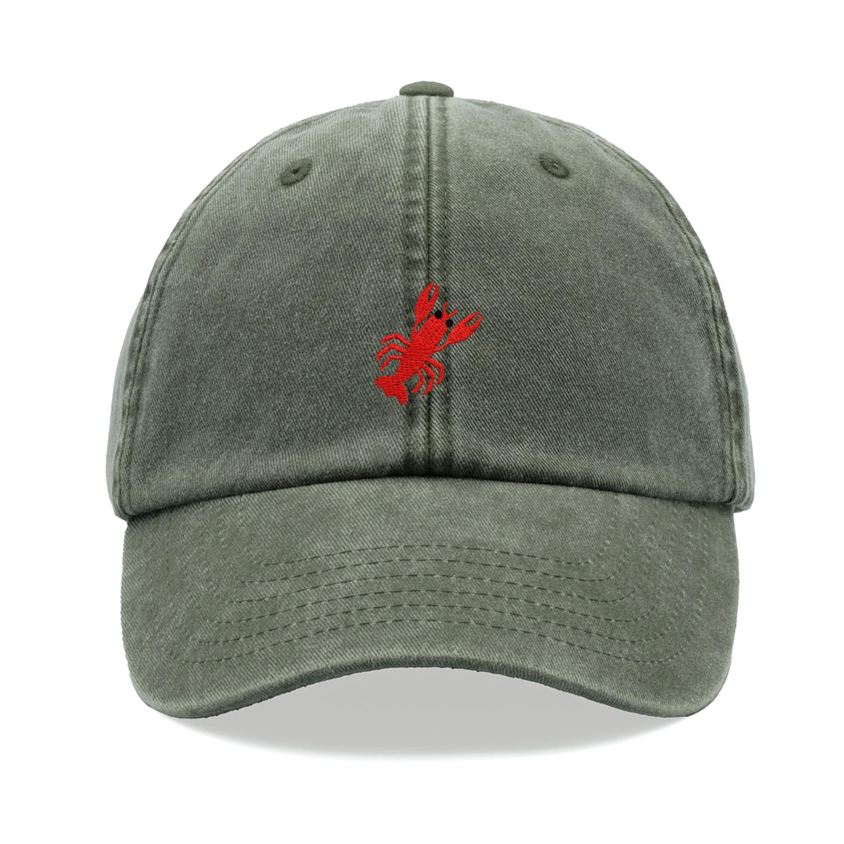 Lobster Baseball Cap Vintage Washed Unisex Dad Hat Adjustable Olive