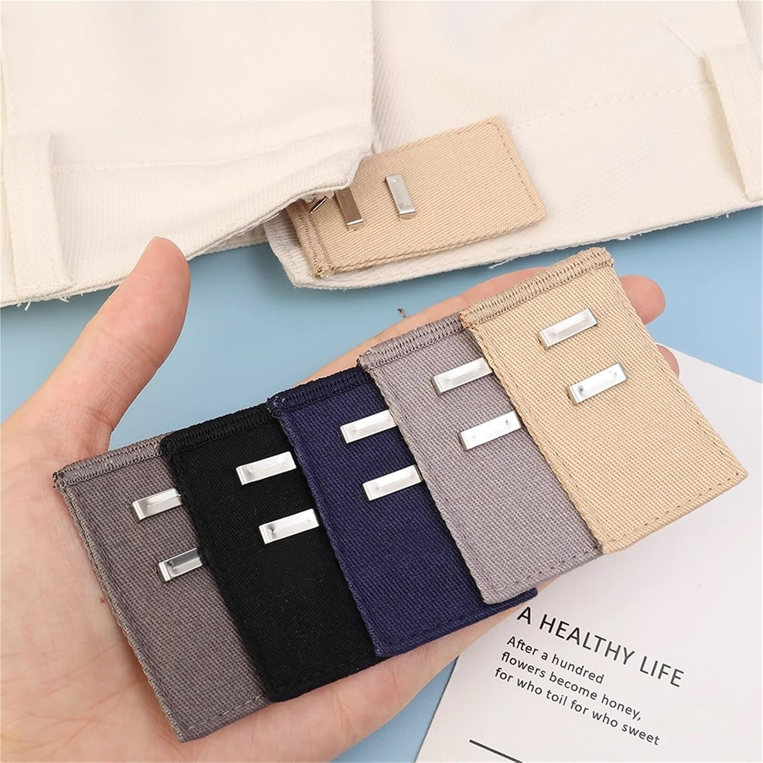 Waistband Extenders 20 Set Waistband Extension Buckle Elastic Adjustable Buckles Pregnant Fat Pants Stretchable Button Solid Color Scalable Multiple Suit(Navy)