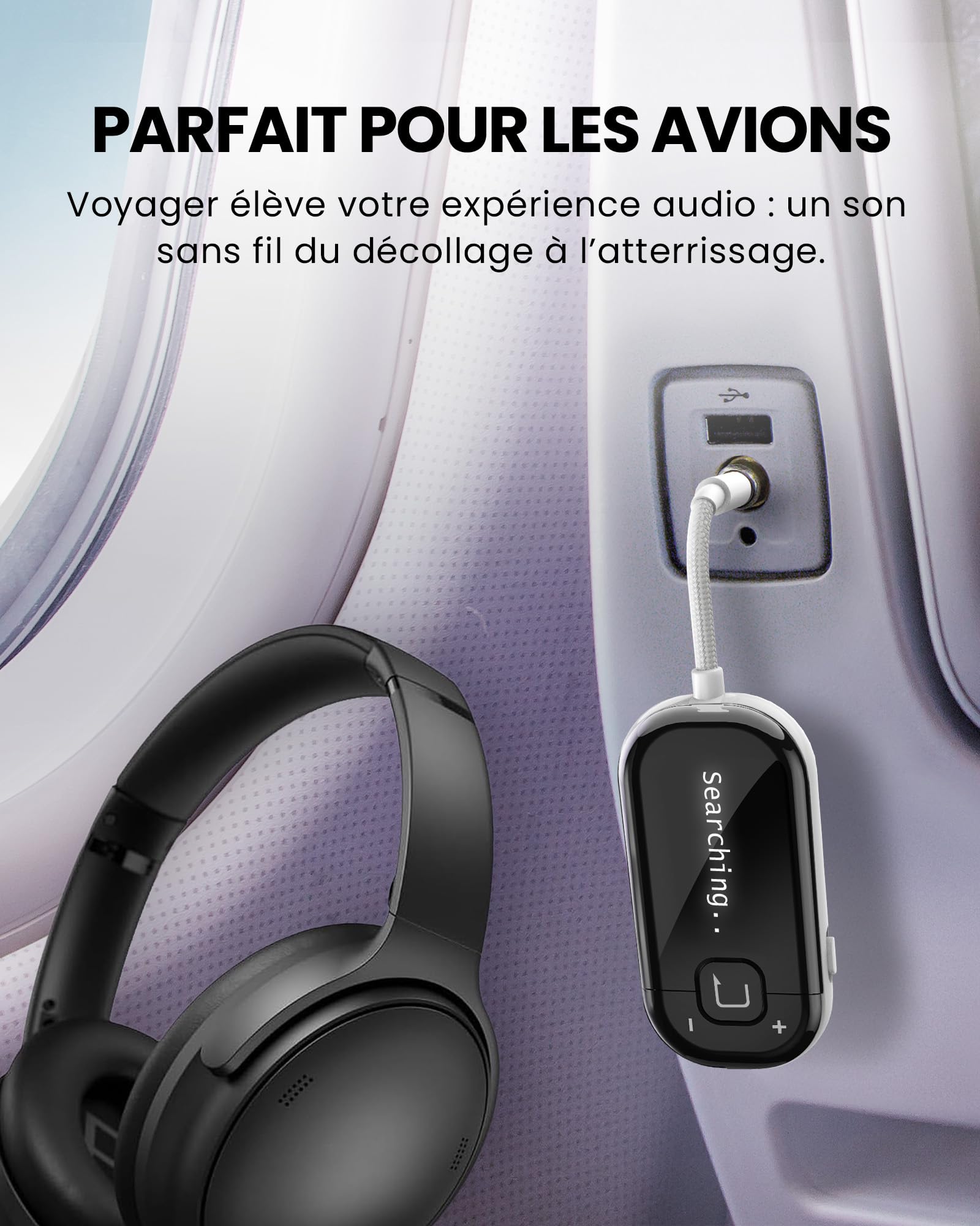 Avantree Voyager - Adaptateur Bluetooth 5.4 pour Avion avec Écran OLED