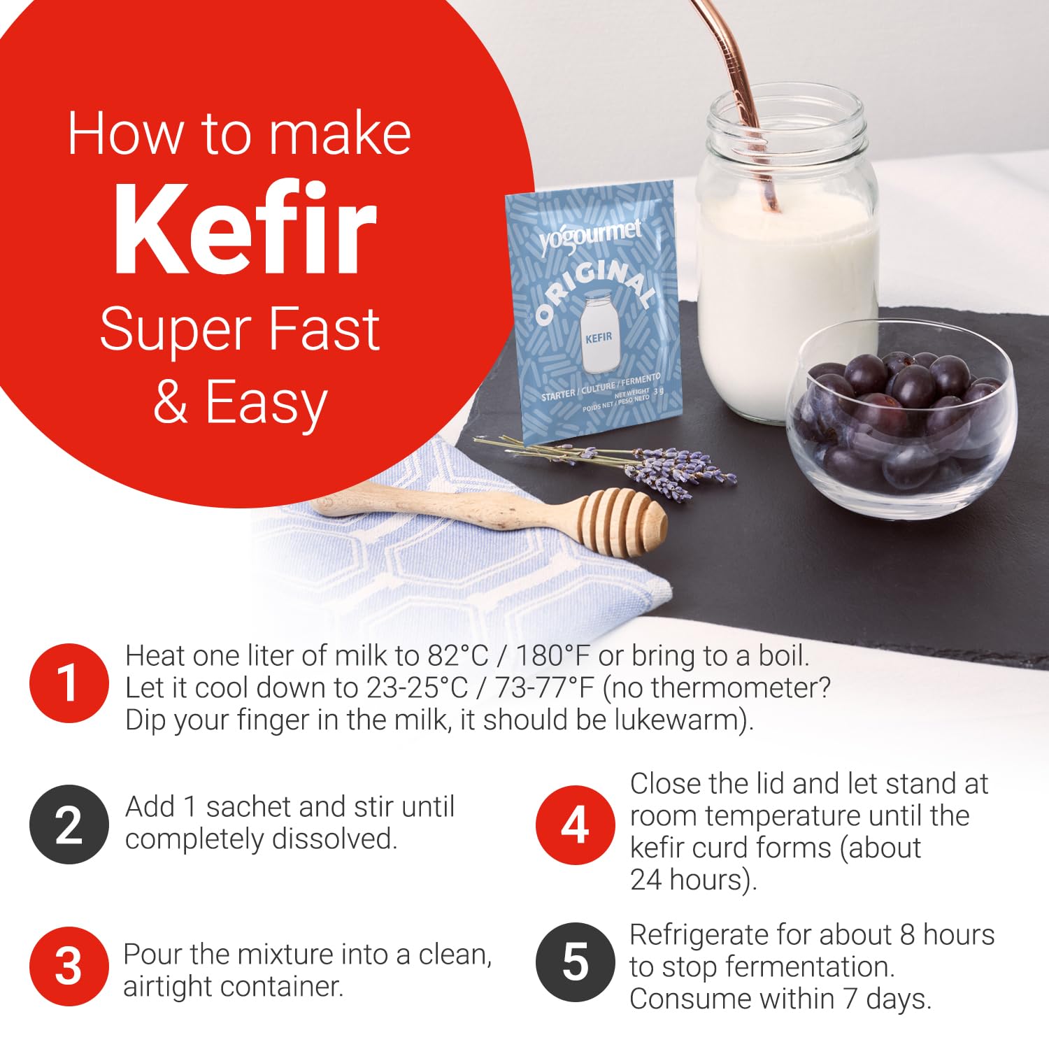 Yogourmet Kefir Starter (12 Pack Bulk Version) - Make Kefir at Home - Starter Culture - All Natural, Gluten Free, Kosher, Halal - 3 g Sachets - Image 4
