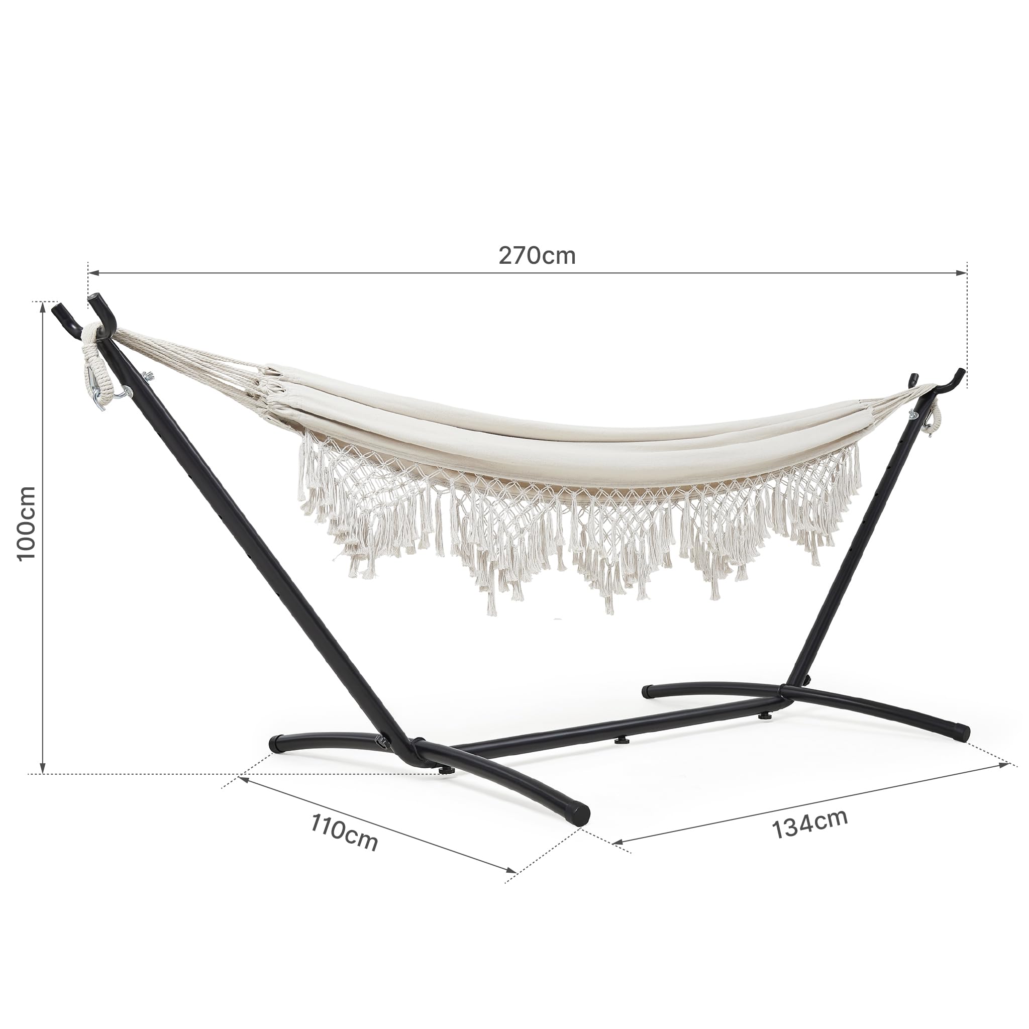 Mondeer Amaca per 2 Persone con Telaio, Amaca da Giardino Portatile con Telaio Separato, Amaca Doppia in Stile Bohémien con Telaio in Ferro Regolabile e Resistente per Terrazze, Patii e Giardini