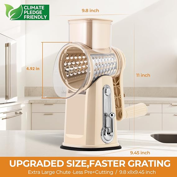 SUSTEAS Rotary Cheese Grater 5 Blades,Kitchen Mandoline Vegetable Slicer