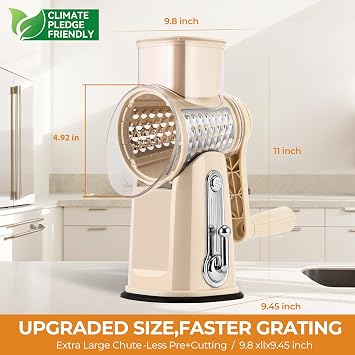 SUSTEAS Rotary Cheese Grater 5 Blades,Kitchen Mandoline Vegetable Slicer