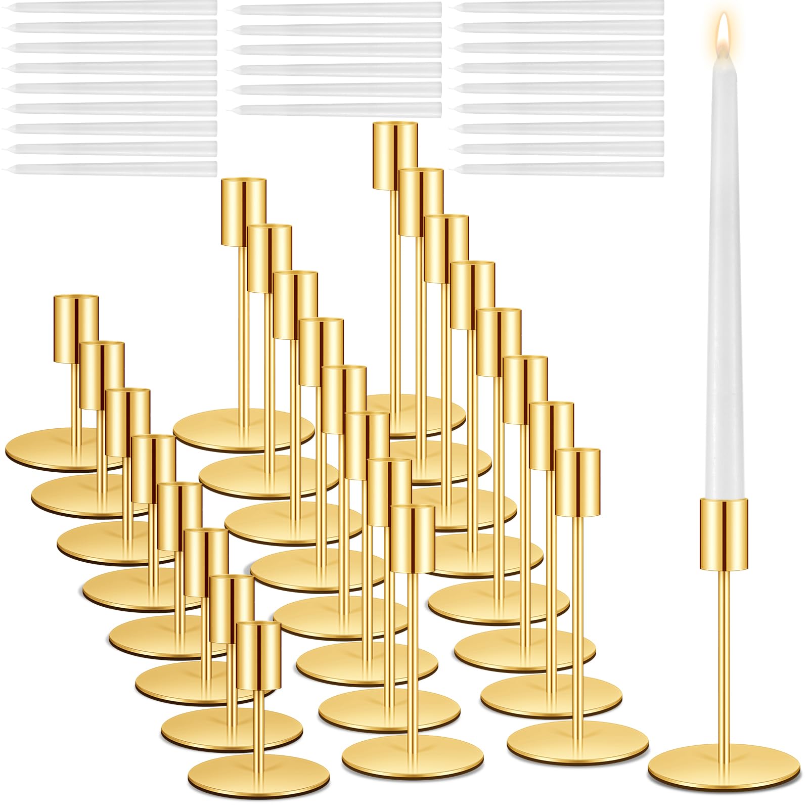 Suclain Kerzenhalter-Set, 25,4 cm, weiß, tropffrei, 8,4 cm, 14 cm, 14 cm, 16,3 cm, Metall-Kerzenhalter, Vintage, modern, dekorativer Tischaufsatz für Hochzeit, Geburtstag, Heimdekoration (Gold)