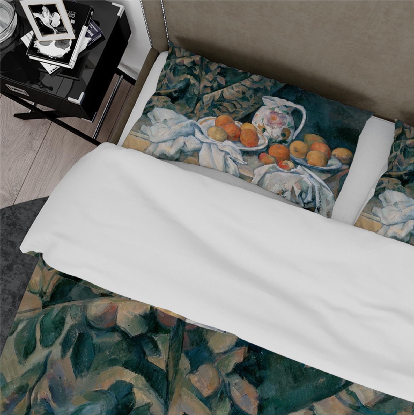 Paul CéZanne Style Funda de edredón 3 Piezas Bodegón con Cortina, 1895 Juegos de Ropa de Cama de Dormitorio de Microfibra Suave con 2 Pillow Shams 4 Lazos 180 x 220 cm