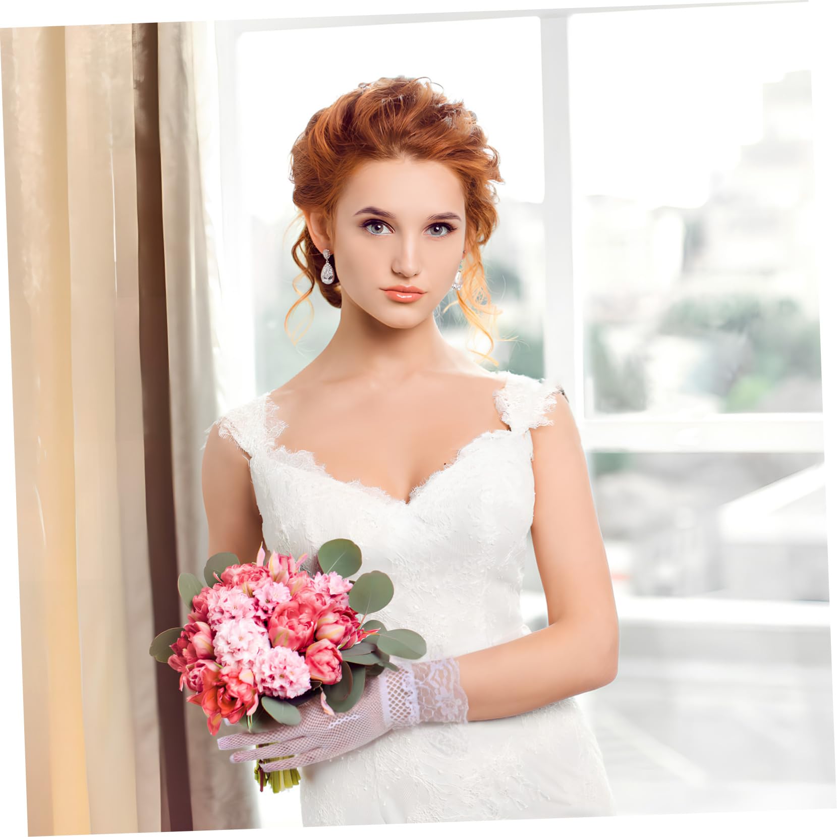 BESPORTBLE 12 Pares de Guantes de Malla para Boda, Blanco, Poliéster, Lentejuelas y Lazos, Cómodos y Reutilizables para Banquetes y Vestidos de Noche