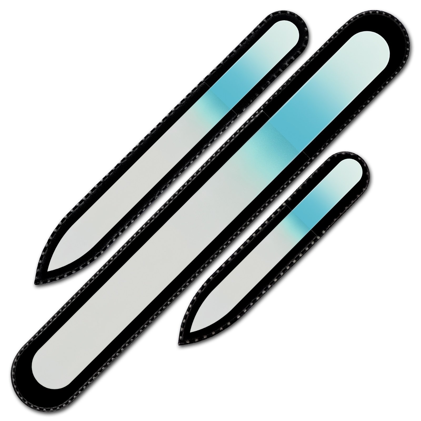Mont Bleu Lot de 3 limes à ongles en verre coloré livrée dans un étui de velours noir, de drande taille - Lime en verre trempé fabriquée en République tchèque, garantie à vie