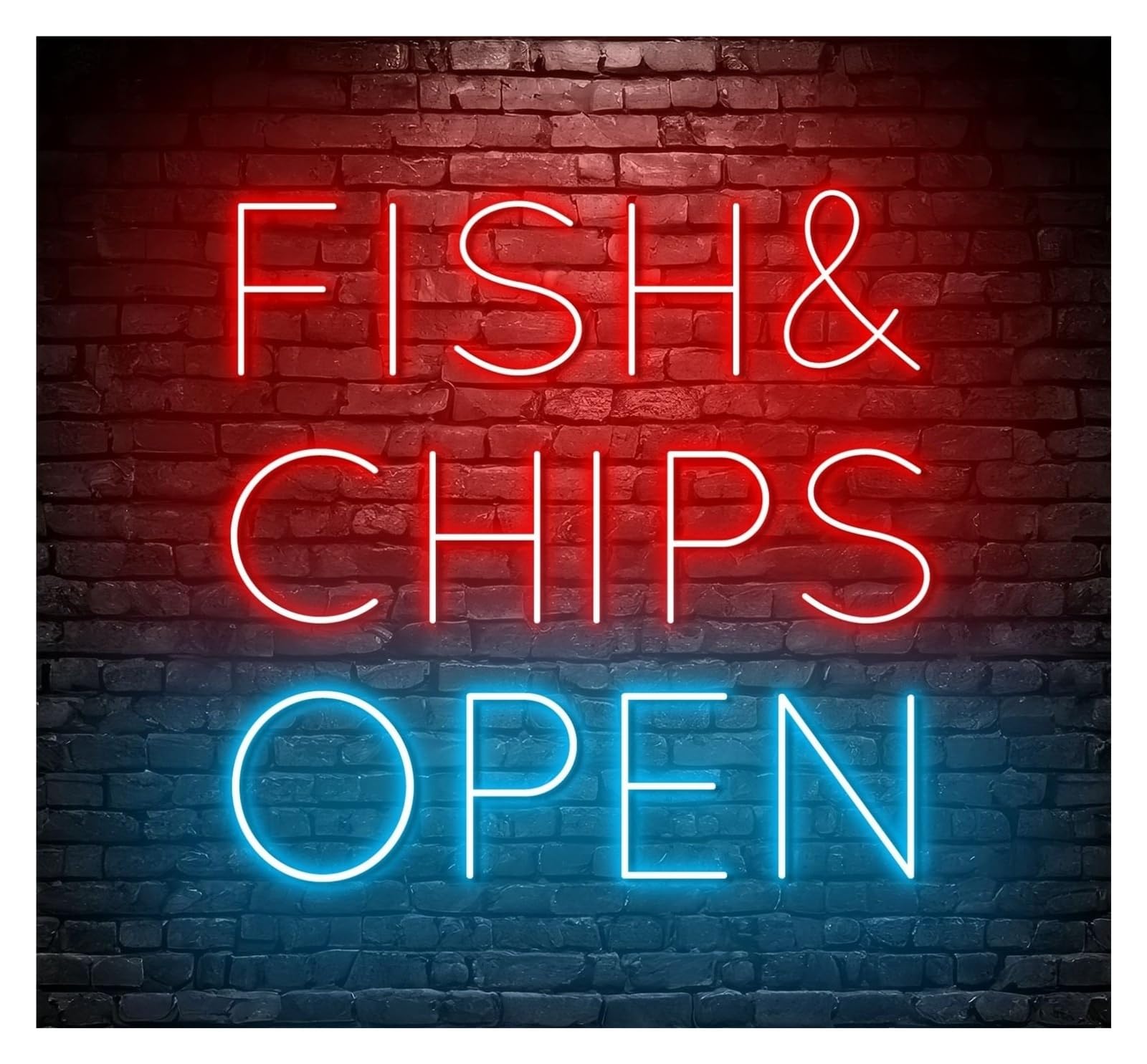 Hanging Art Neon Signs "Fish And Chips Open"Neon Sign Food Fried Potato Led Light Store Wall Art Decor Restaurant Storefront Window Display Business Entrance 50cm