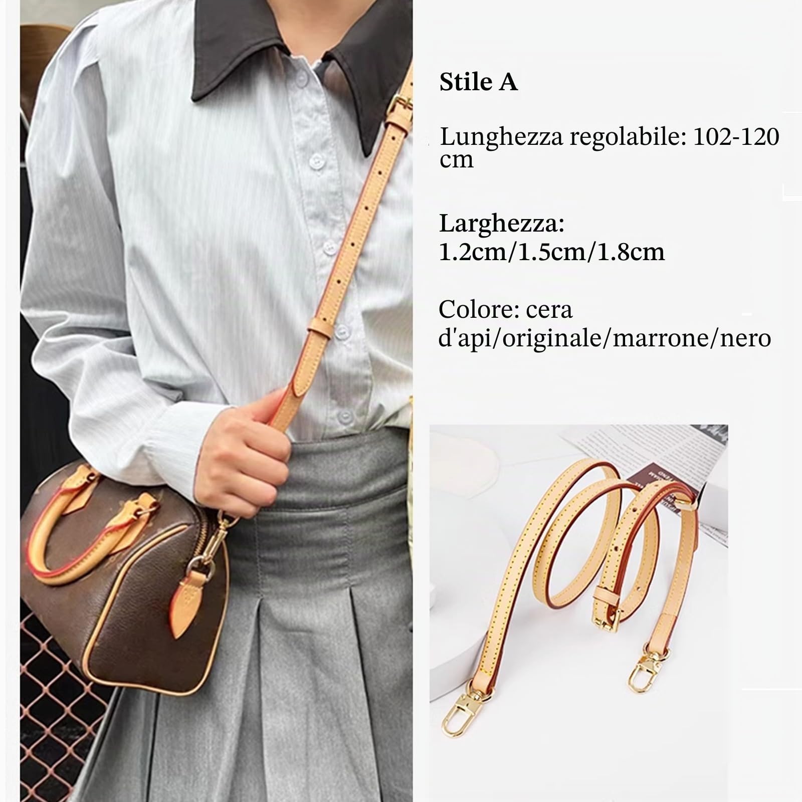 Cinghia di ricambio in pelle per borsa, cinghie regolabili con regolatore per borsa, lunghezza 102-120 cm (marrone, larghezza 1,5 cm)