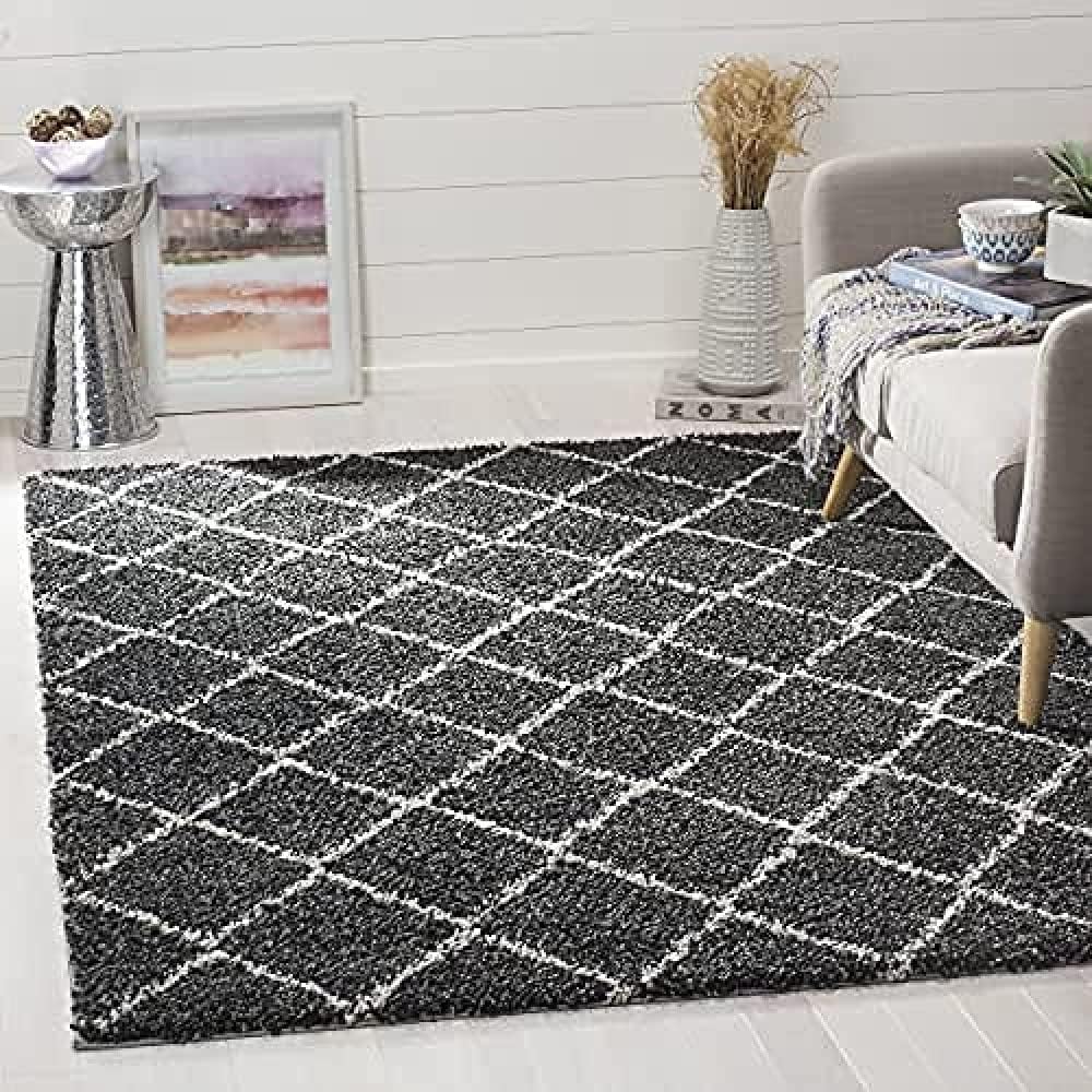 SAFAVIEH Arizona Shag Collection Runner Rug - 2'3" x 12', Ivory & Beige, Trellis Design, Non-Shedding & Easy to Clean, Ideal for Ideal for Living Room, Hallway, Foyer, Bedroom (ASG742A)