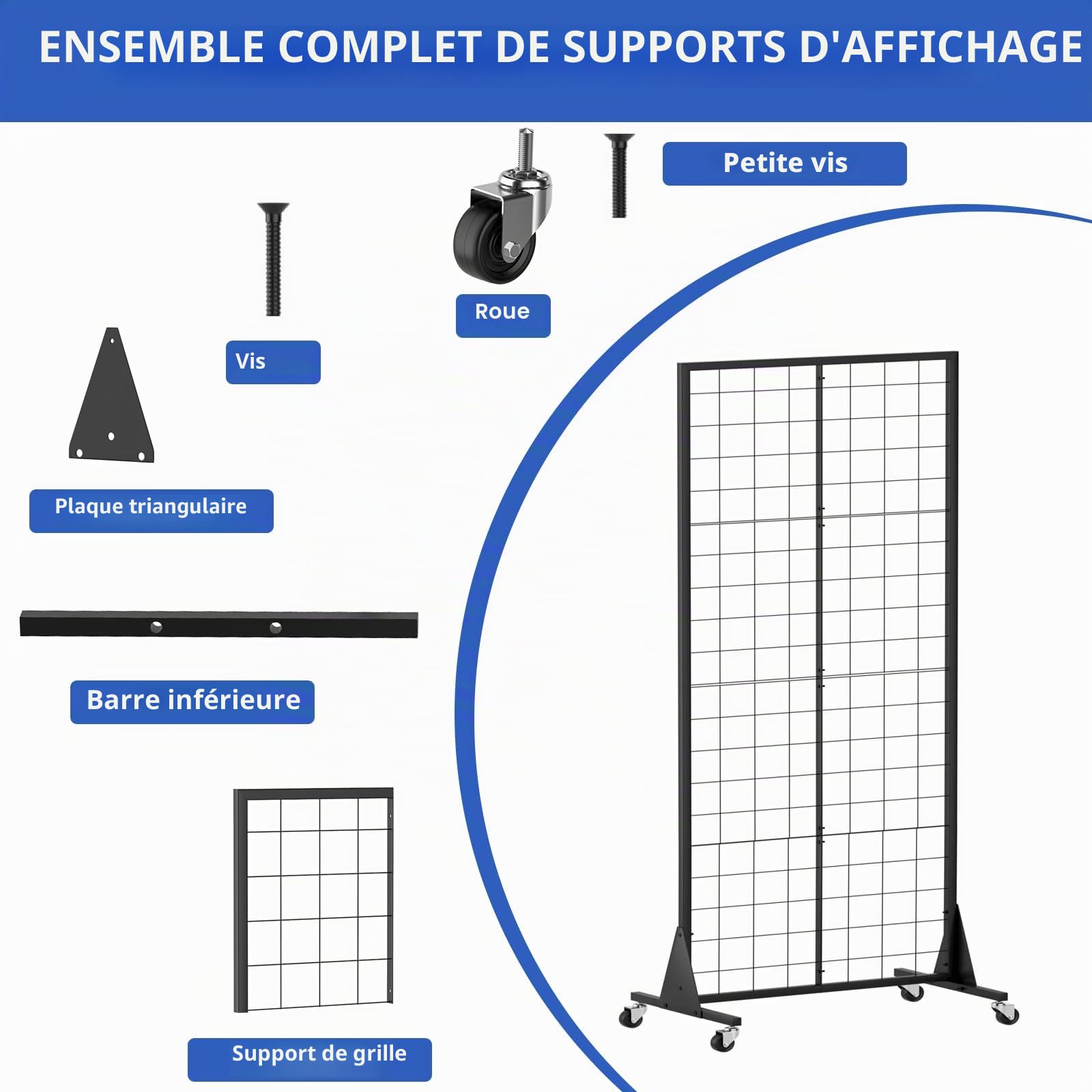 Grille d’Exposition sur Pied, 60x160cm Présentoir de vente au détail, Présentoirs Robustes avec base triangulaire, avec Crochets Inclus, pour Magasin de Détail, Salon Professionnel, Magasin