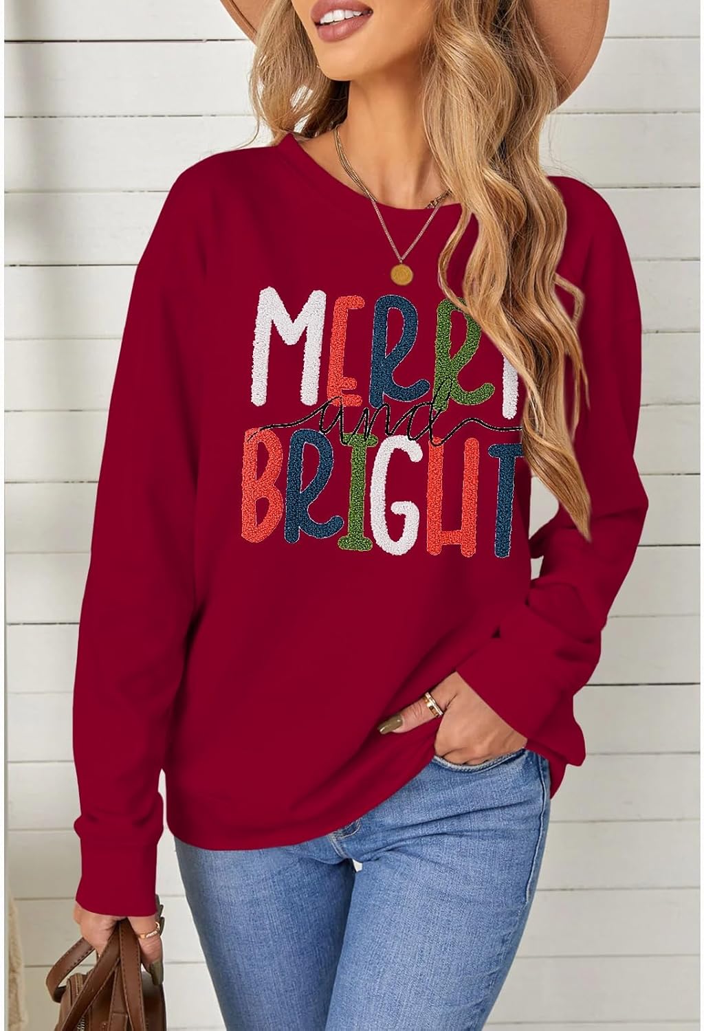 MODNTOGA Women's Merry and Bright Crewneck Sweatshirt Long Sleeve Merry Christmas Sweatshirt Retro Fall Winter Pullover Tops - Image 2