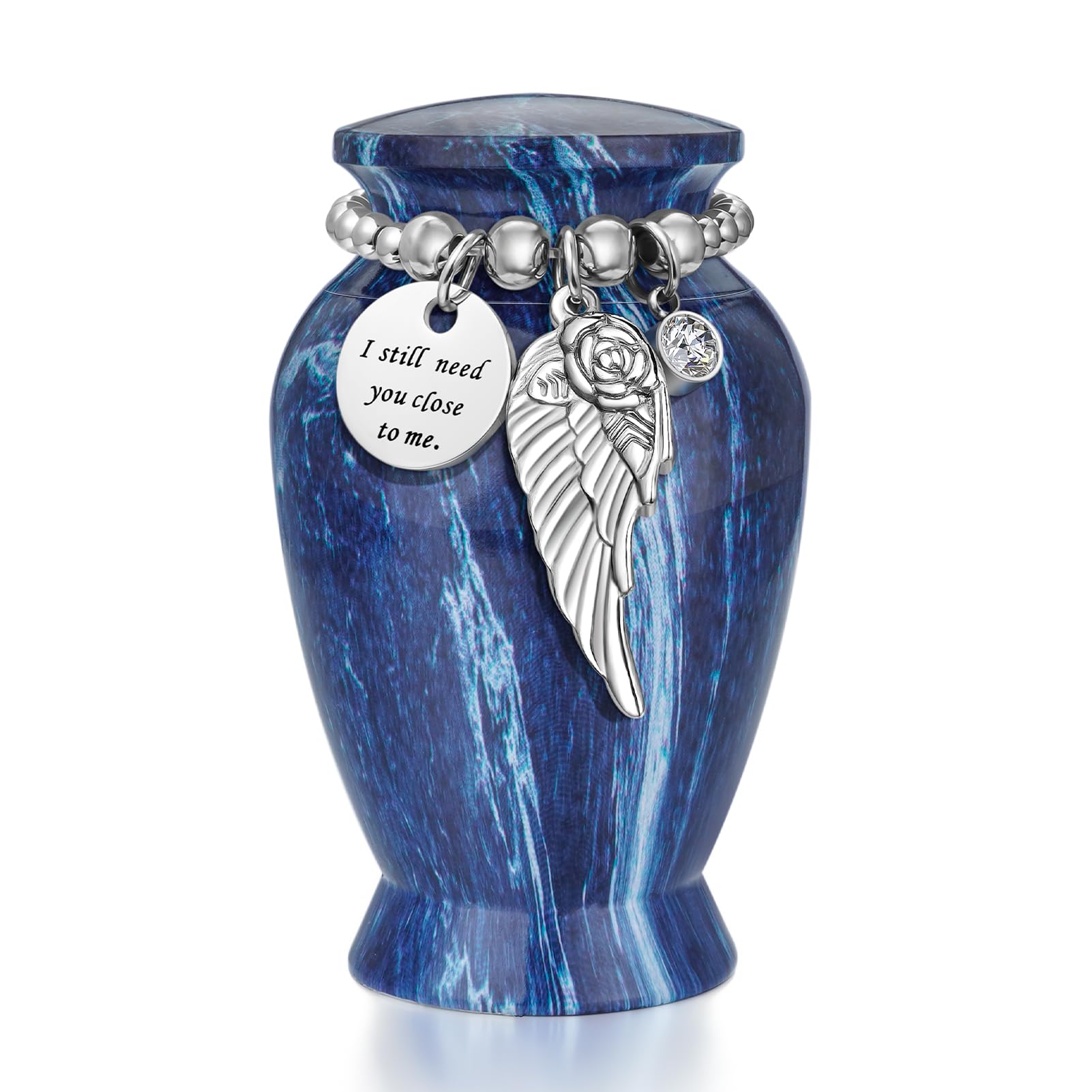Dletay Small Urns for Human Ashes Keepsake 2.85 Inches Memorial Mini Cremation Urn for Women Men Aluminum Decorative Funeral Urns - Blue Marble
