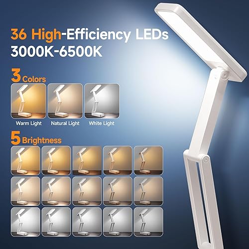 Miniatura 2 de Lámpara a pilas, 3600 mAh y 3 colores + lámpara de mesa regulable, lámparas pequeñas recargables con lámpara de escritorio Samll de 45 minutos,