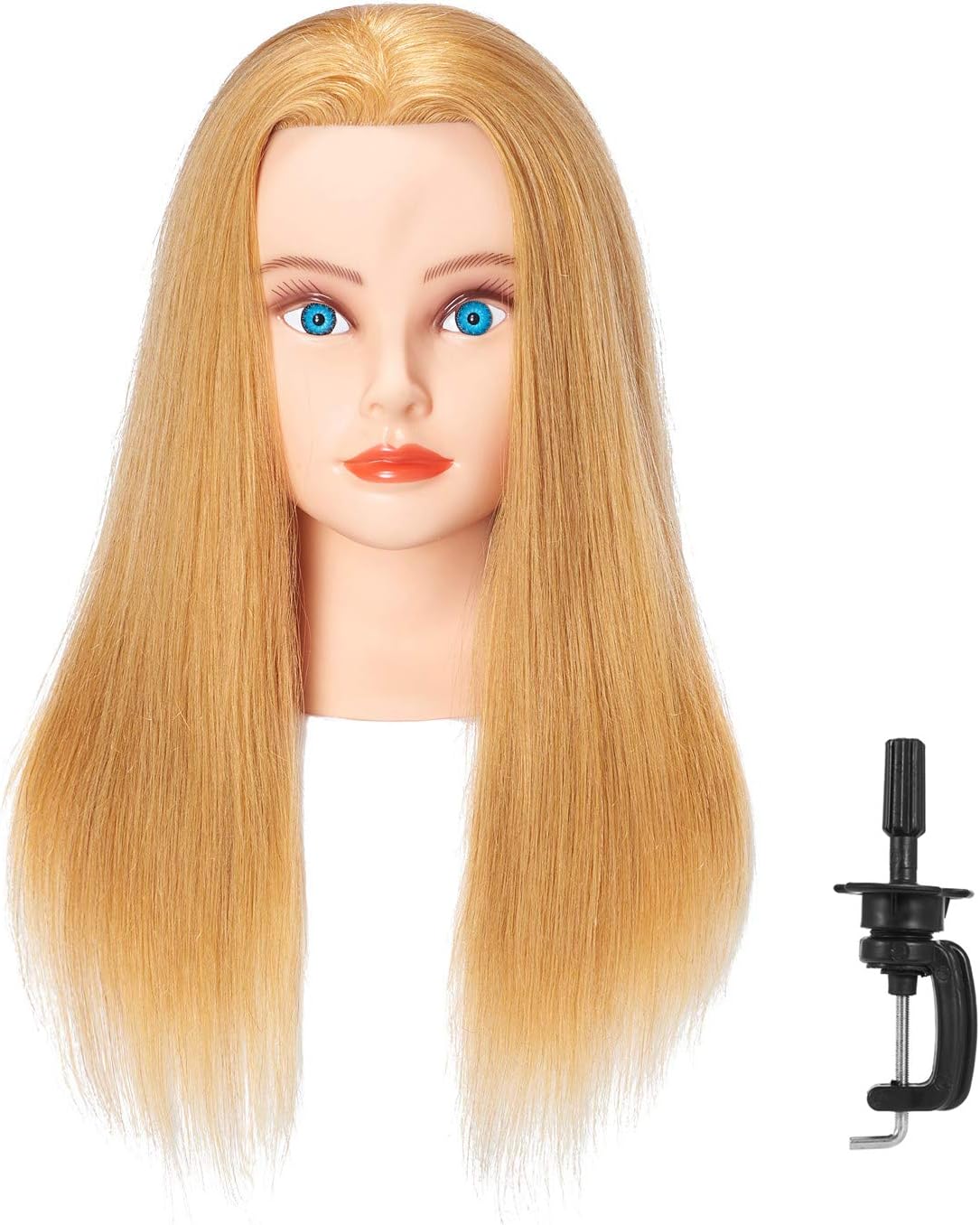 Hairlink 20-22'' Mannequin Head With Human Hair Styling Training Head Dolls for Cosmetology Manikin Maniquins Practice Head with Stand (6611W2714H)
