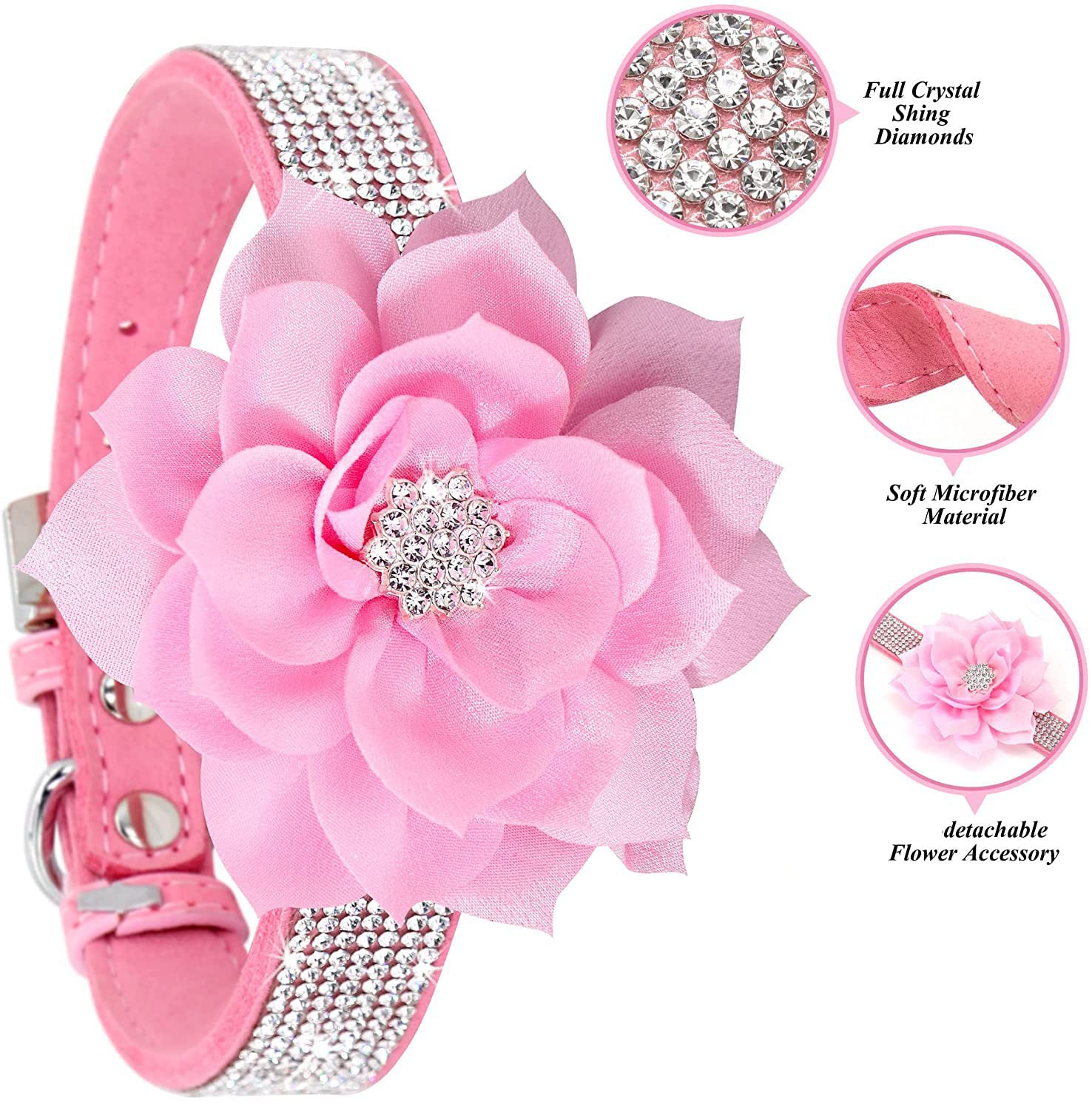 Niedliches Hundehalsband mit glitzernden Strasssteinen, ausgefallener Kristall-Diamant-Glitzer, hübsches Schmuckstein, weiche Katzenhalsbänder für kleine, Kätzchenterrier (L, Lila2)