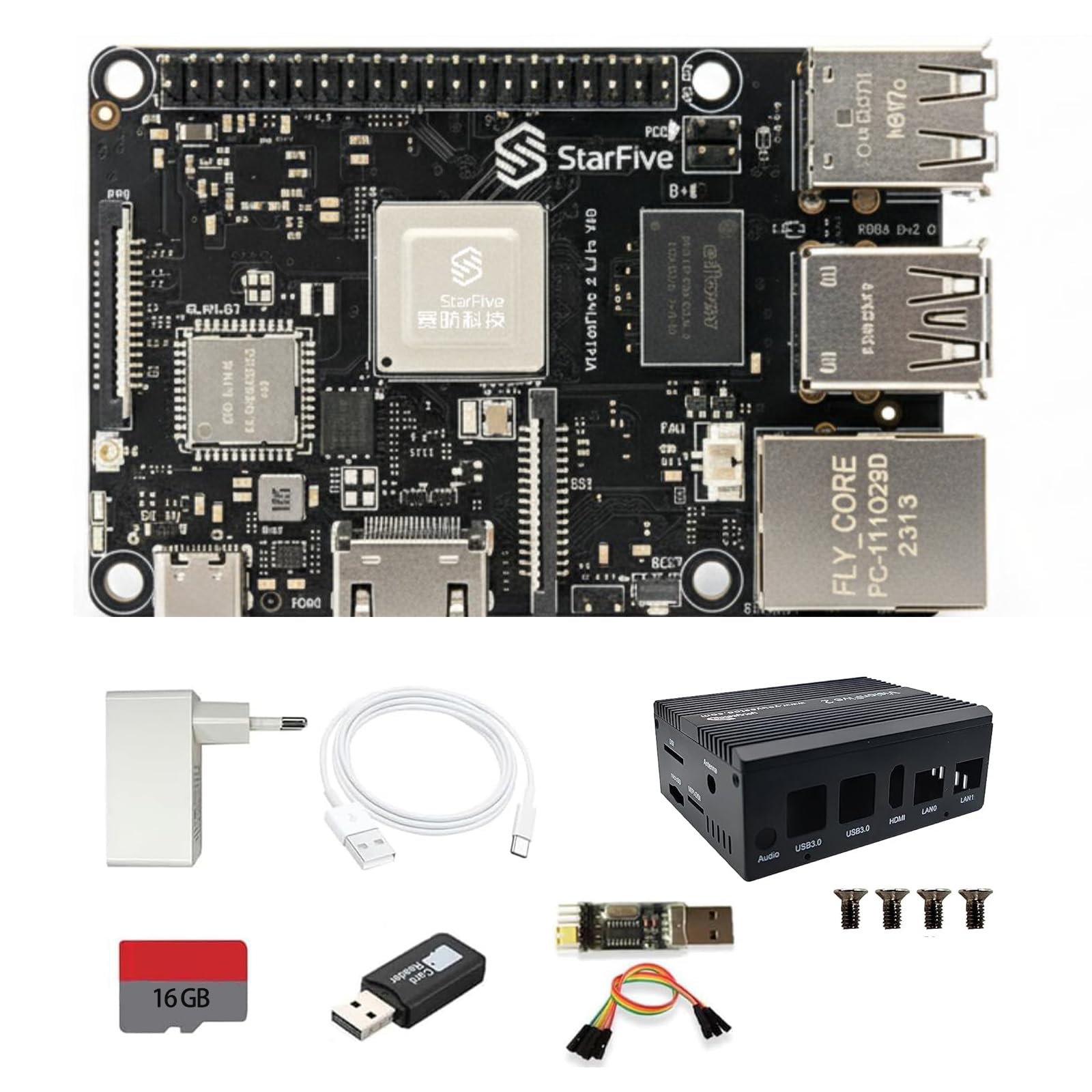VisionFive 2 Lite RISC-V komputer jednopłytowy, StarFive JH-7110S SoC 2/4/8 GB LPDDR4 WiFi6 BT5.4 HDMI2.0 Gigabit Ethernet, do edukacji, IIoT, Smart Home, 85 x 56 mm kompaktowy (metalowy zestaw, 8 + 0