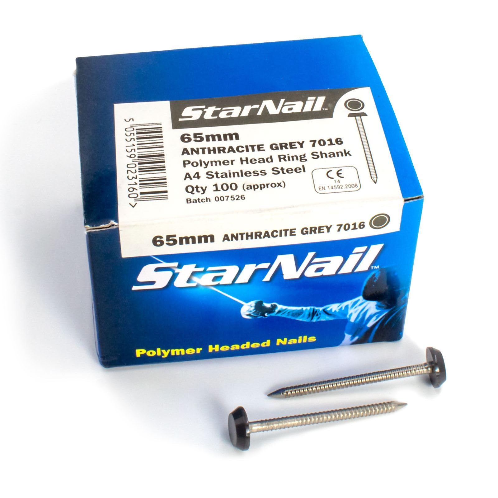 Rapierstar StarNail Polymer Headed Nails Ring-Shanked - 65mm, Anth Grey