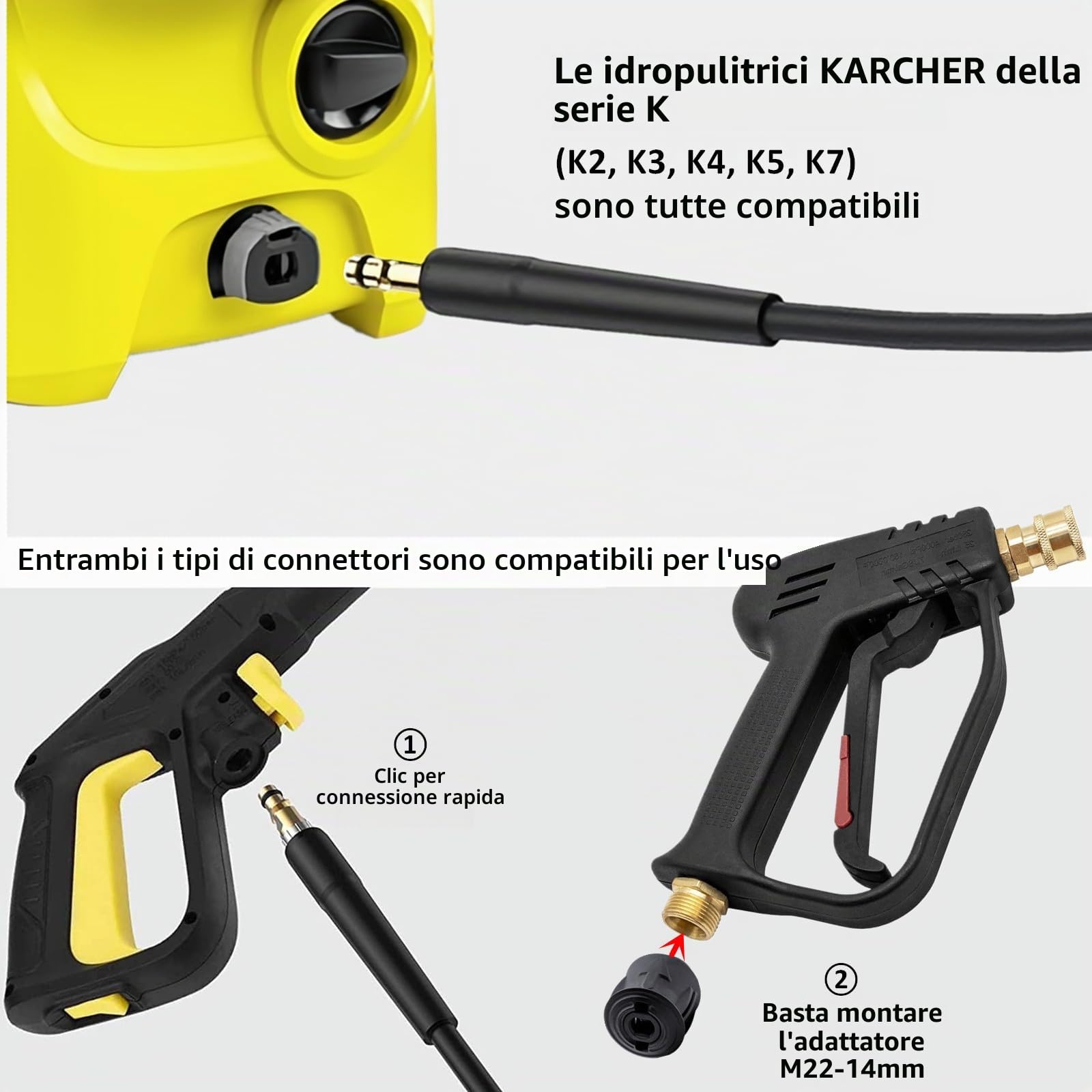 StoneBanks 10m flessibile Tubo per idropulitrice Karcher K-Serie K2 K3 K4 K5 K6 K7, Tubo Alta Pressione Idropulitrice Quick Connect Rapido Con M22-14mm Adattatore