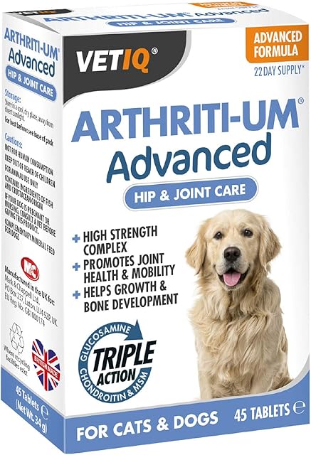 VetIQ Arthriti-Um Advanced Hip & Joint Care, 45 Tablets, Dog & Cat Supplements, Dog Vitamins Promote Joint Health & Mobility with Glucosamine and Chondroitin Helps Pain Relief For Dogs