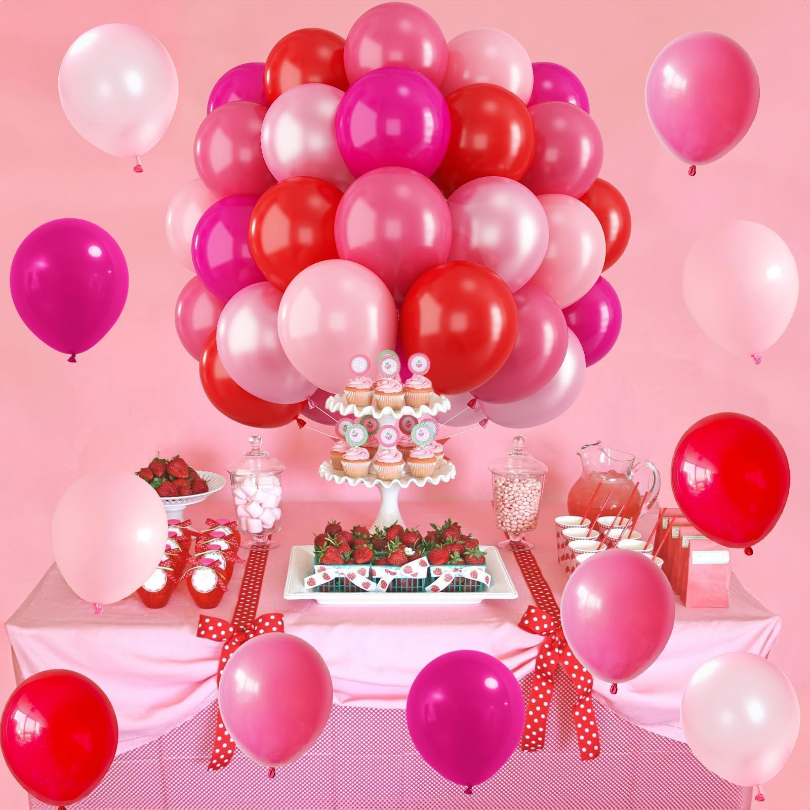 Luftballons Rosa Rot 60 Stück 12 Zoll Fuchsia Hot Pink Rot Luftballons Set Neon Pink Magenta Rosa Geburtstag Party Ballons Deko für Mädchen Erdbeere Beere Verlobung Hochzeit Babyparty Dekorationen