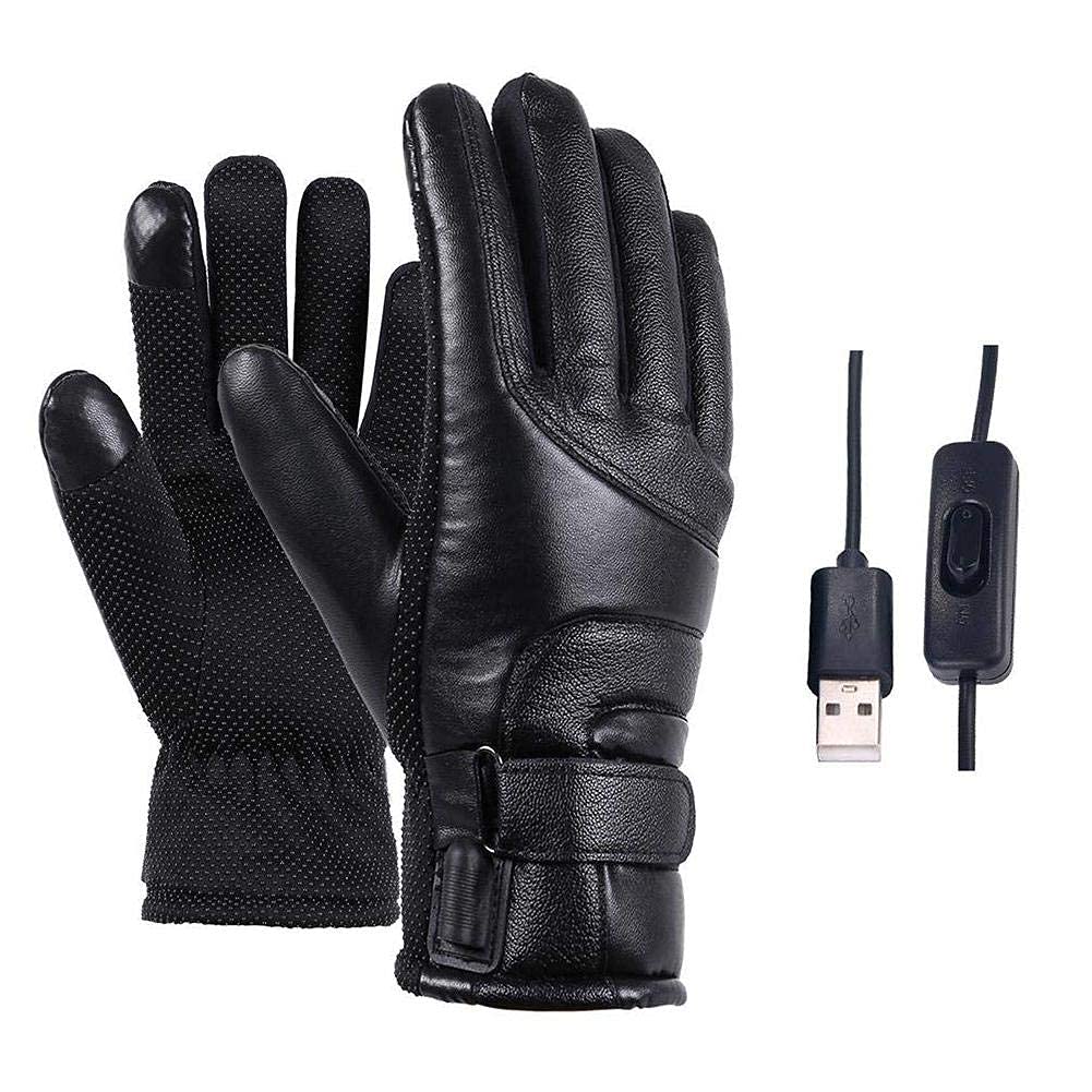 CHEWYNP Heated Motorcycle Gloves Electric Winter Hand Warmers Gloves USB Touchscreen Waterproof Leather Black for Women Men Skiing Cycling