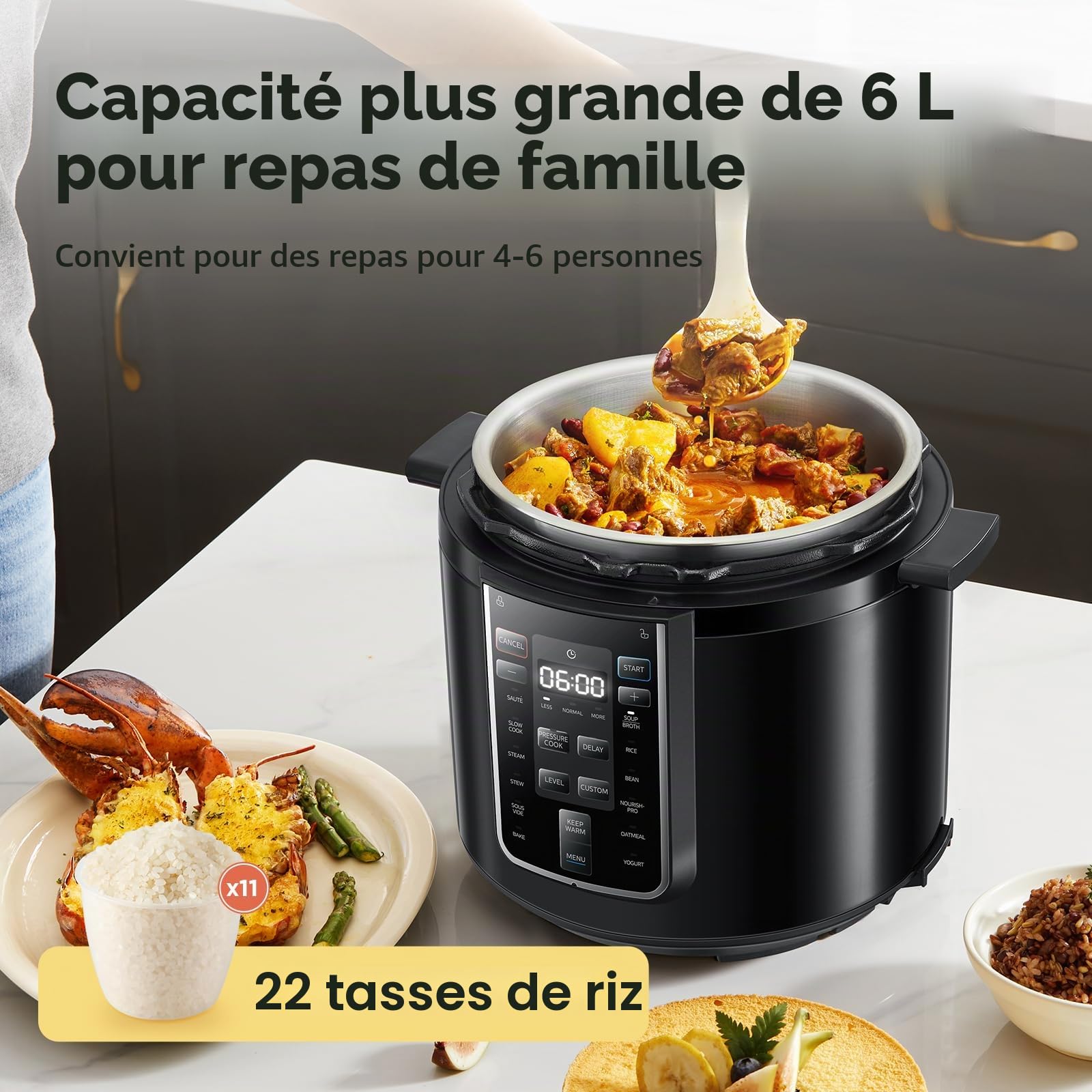 Midea Autocuiseur Électrique Rapide 9-en-1, 12 Programmes Prédéfinis, Multicuiseur Inox Instantané, Pot Antiadhésif, Yaourtière, Cuiseur de Riz, Cuisson Lente, Sauté, Vapeur, 6L, Noir