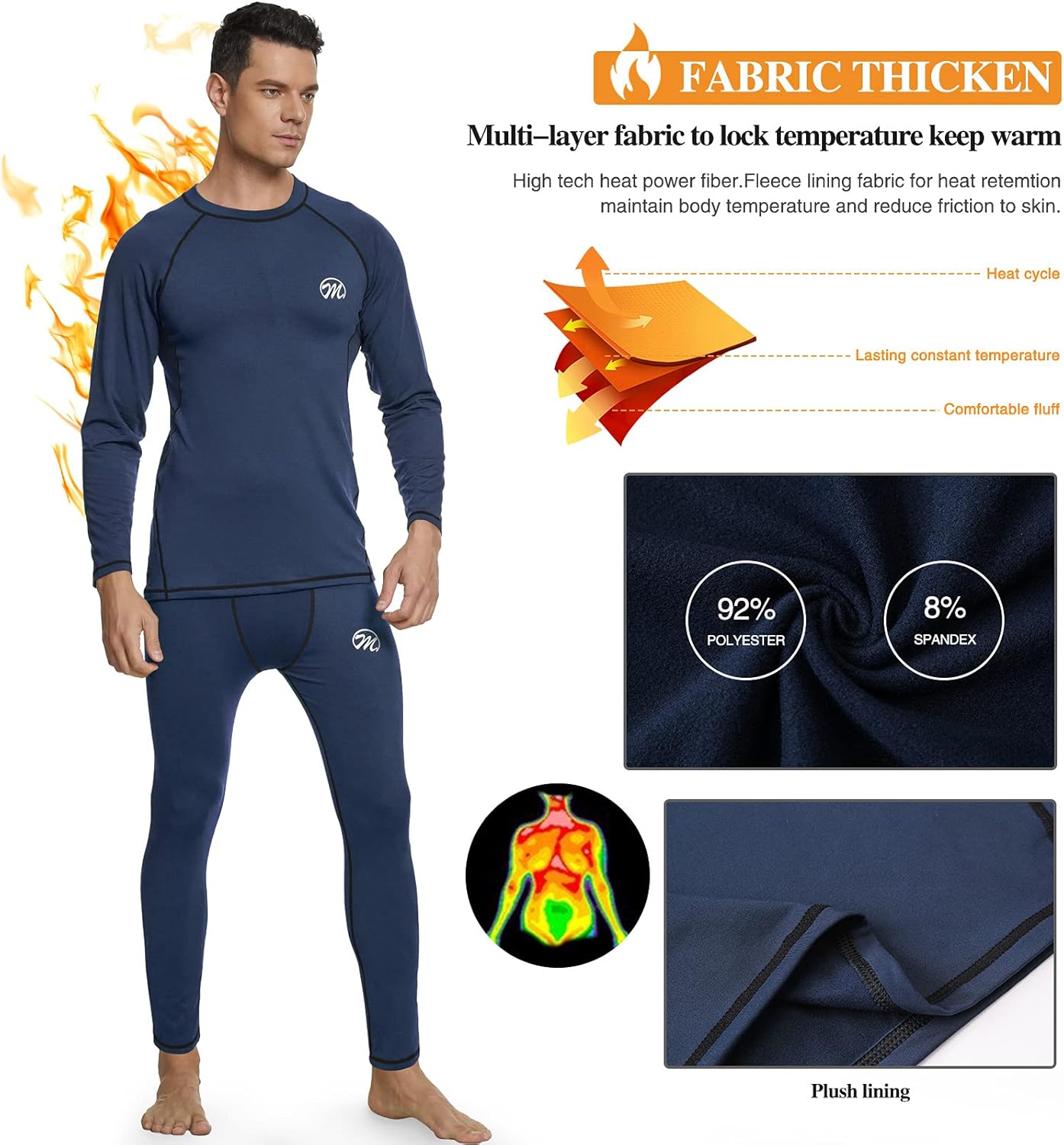 mens Compression Base Layers Long Johns Winter Gear With Fleece Lined for Skiing - Image 3