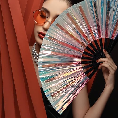 Miniatura 4 de Abanico plegable grande para rave, ventilador chino de Kung Fu Tai Chi para hombres y mujeres, bodas, festivales, cumpleaños, fiestas, decoraciones