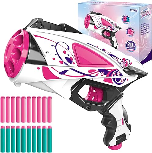 Blaster de juguete de bala suave, con 8 dardos en barril giratorio, 20 dardos de espuma suave y cebado de acción de perno, lanzador de espuma de